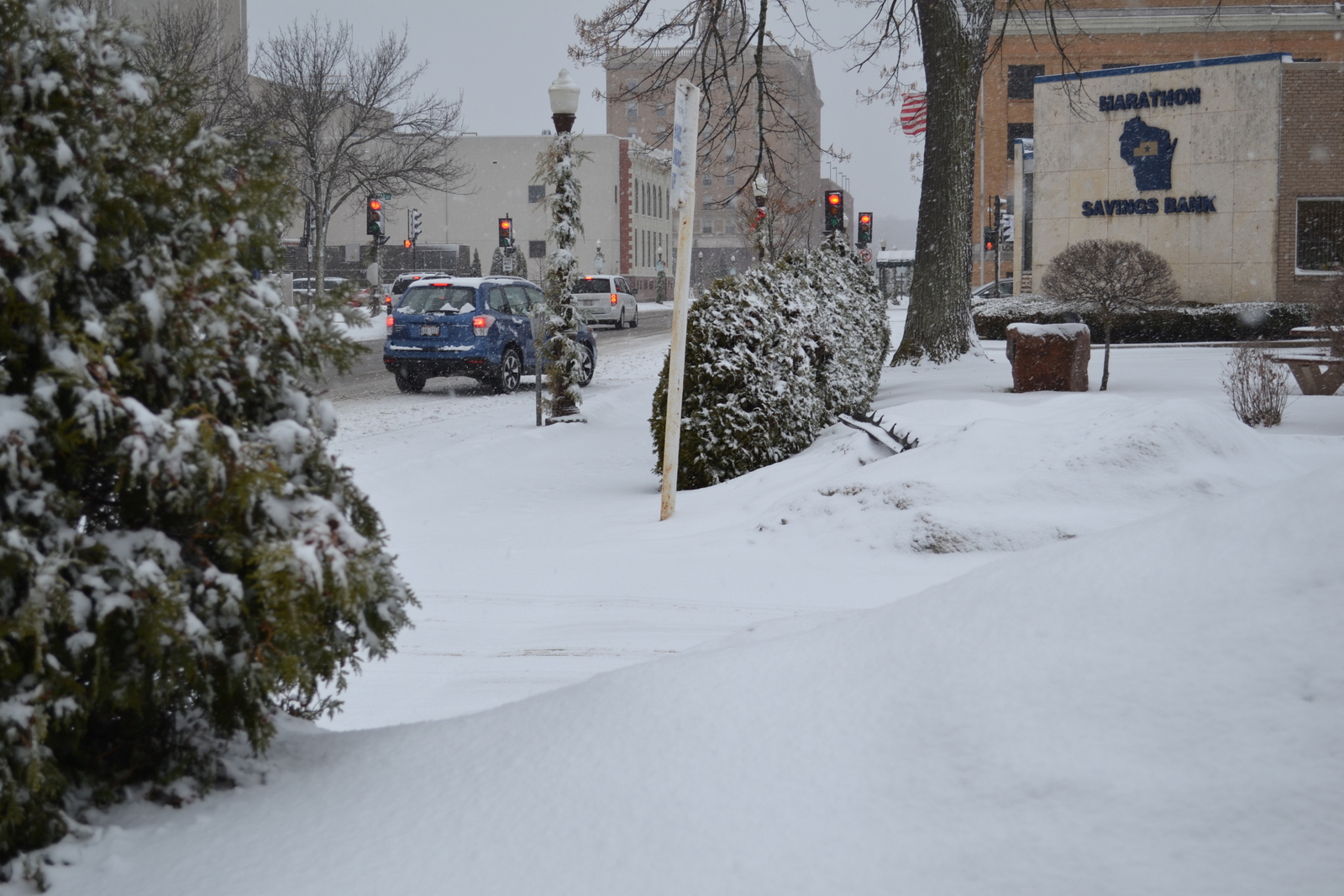 snow in downtown Wausau