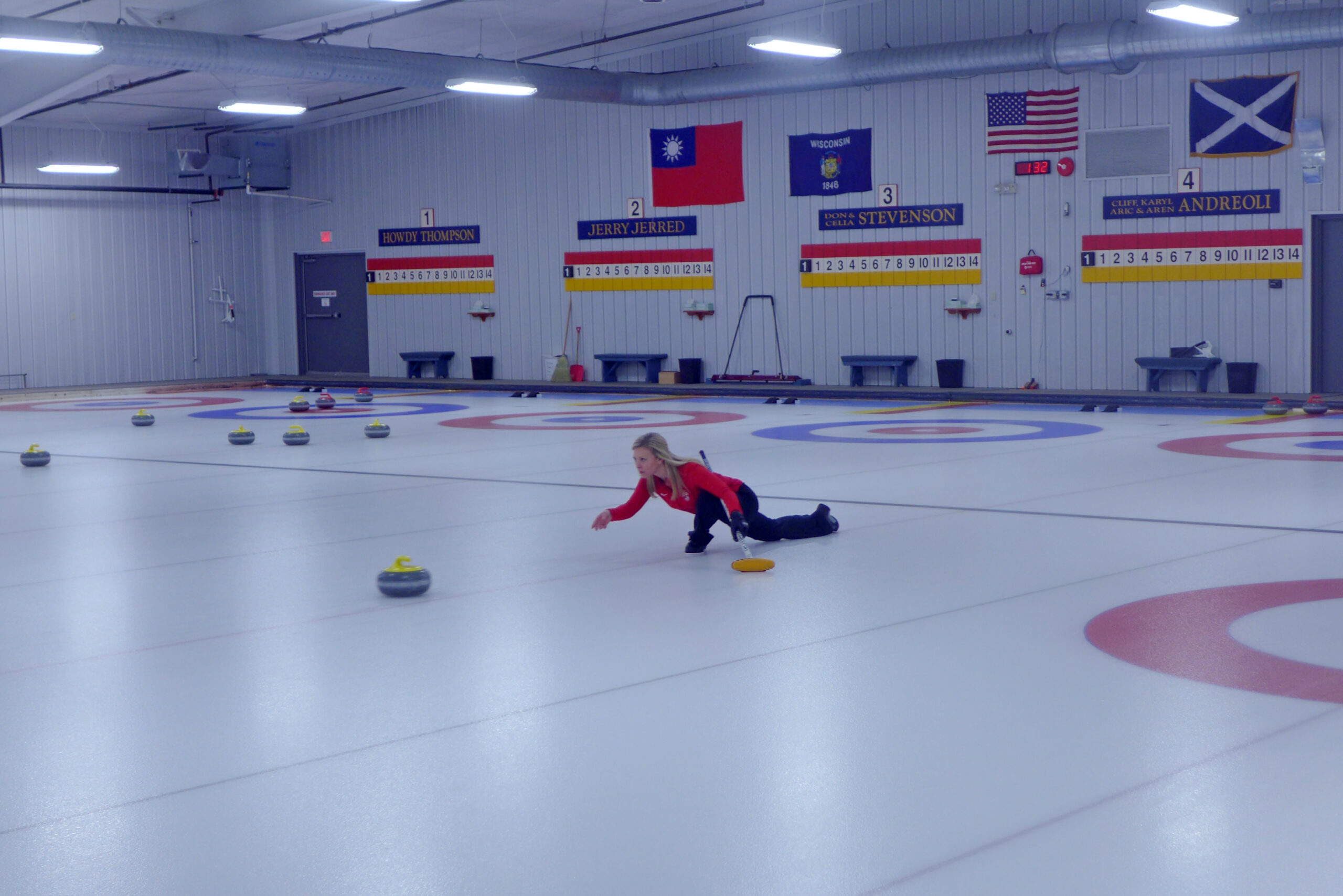 Nina Roth practices curling