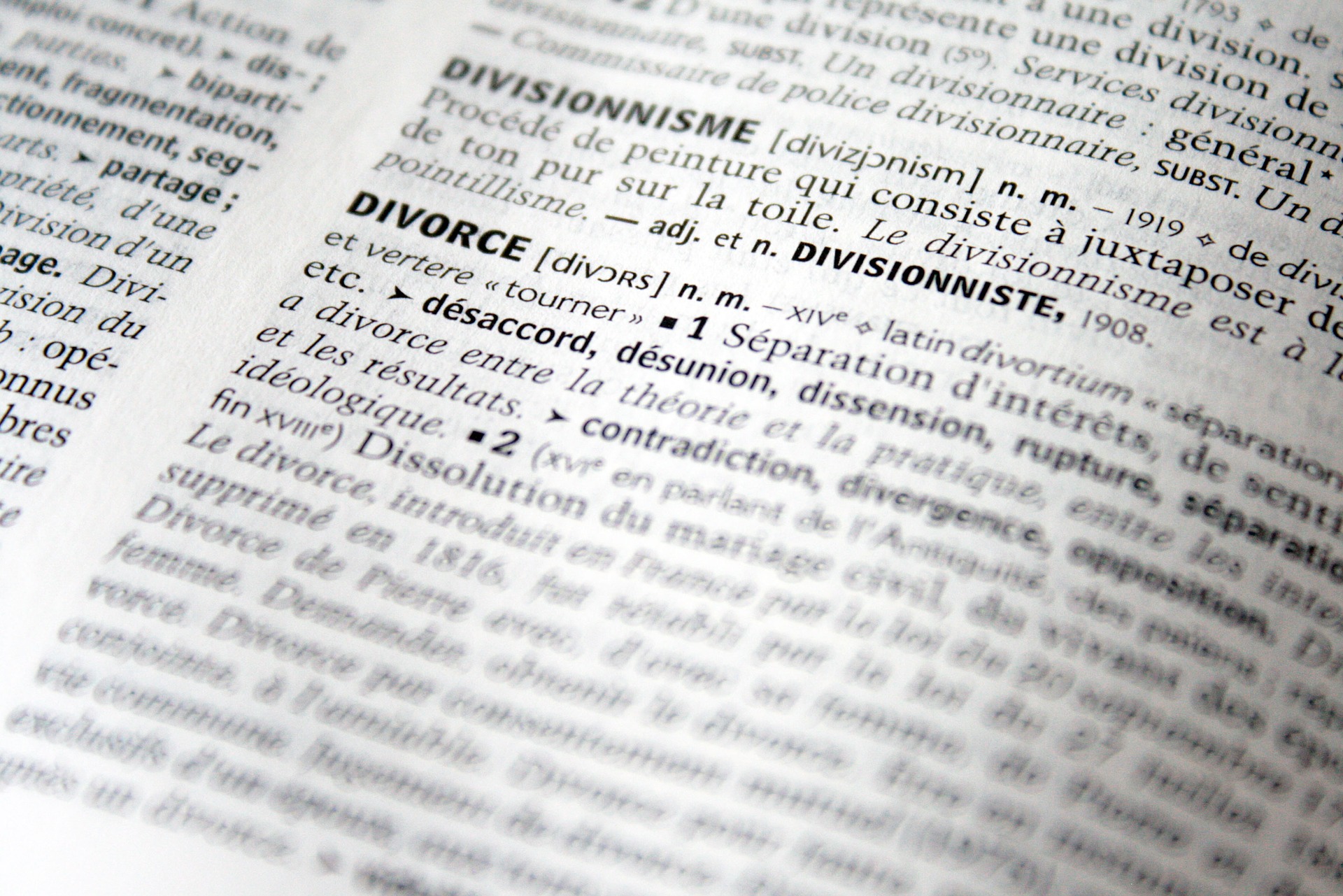 dictionary open to divorce