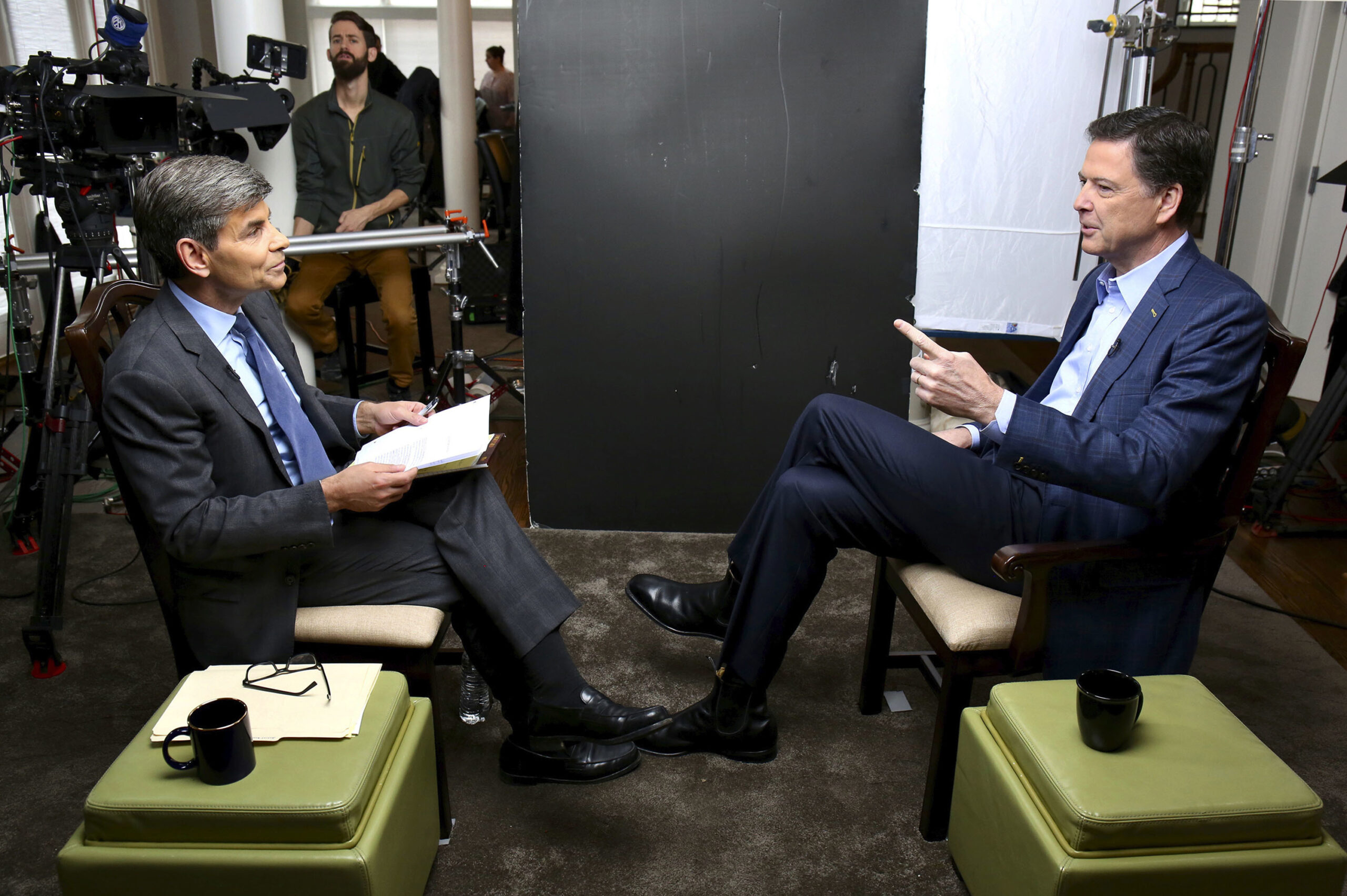 George Stephanopoulos, left, appears with former FBI director James Comey
