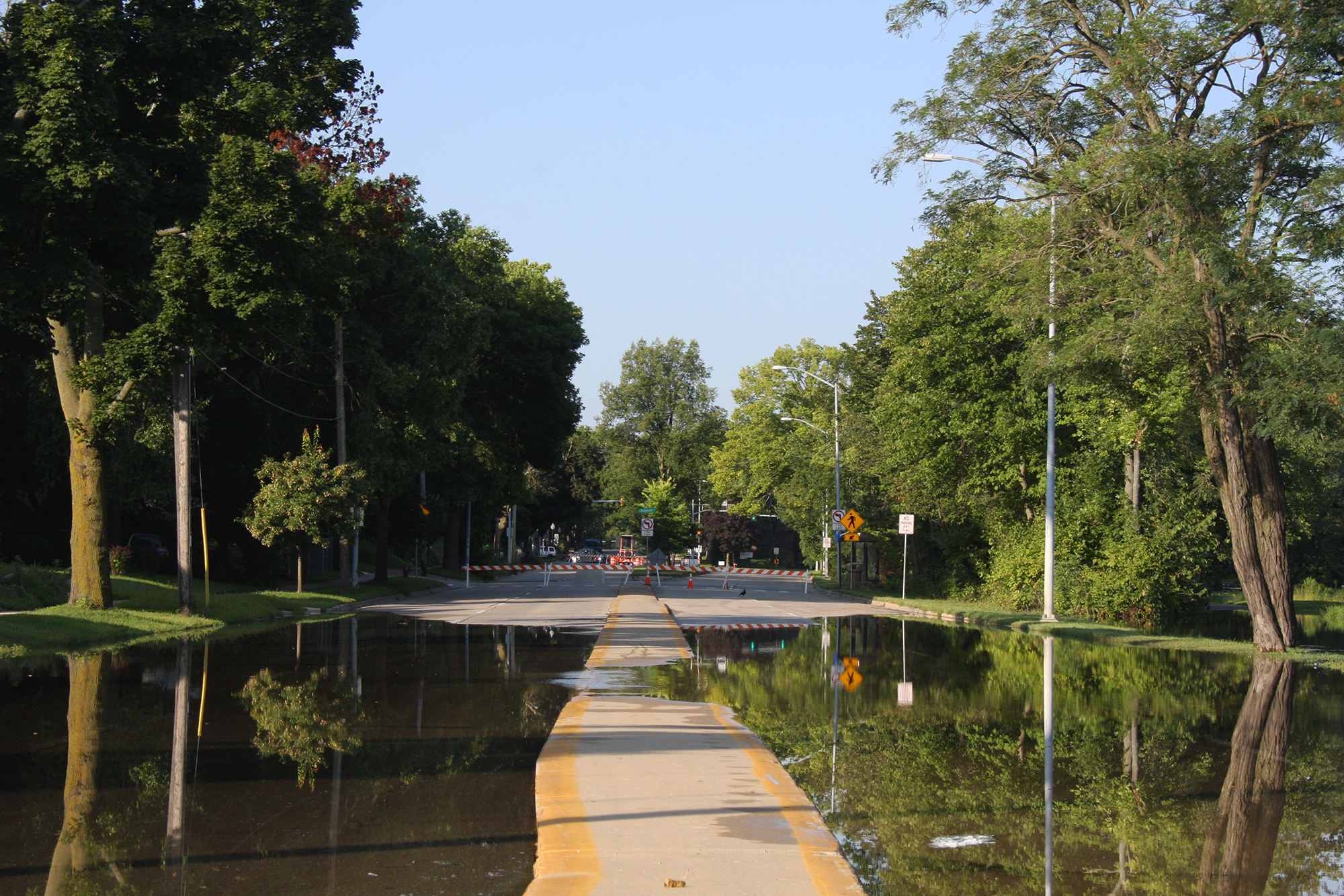 A flooded street in Madison