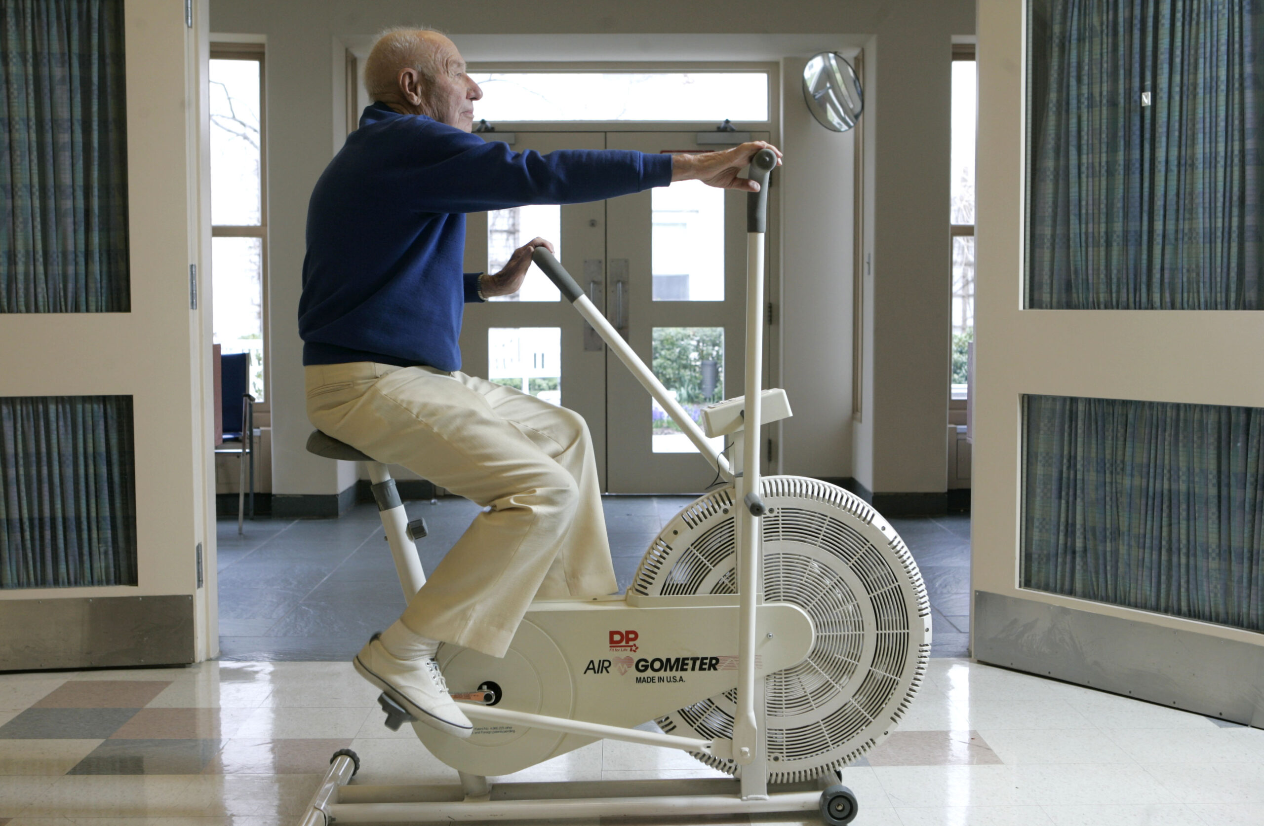 Arthur Zitzner, 93, exercises at his Green Hill retirement home