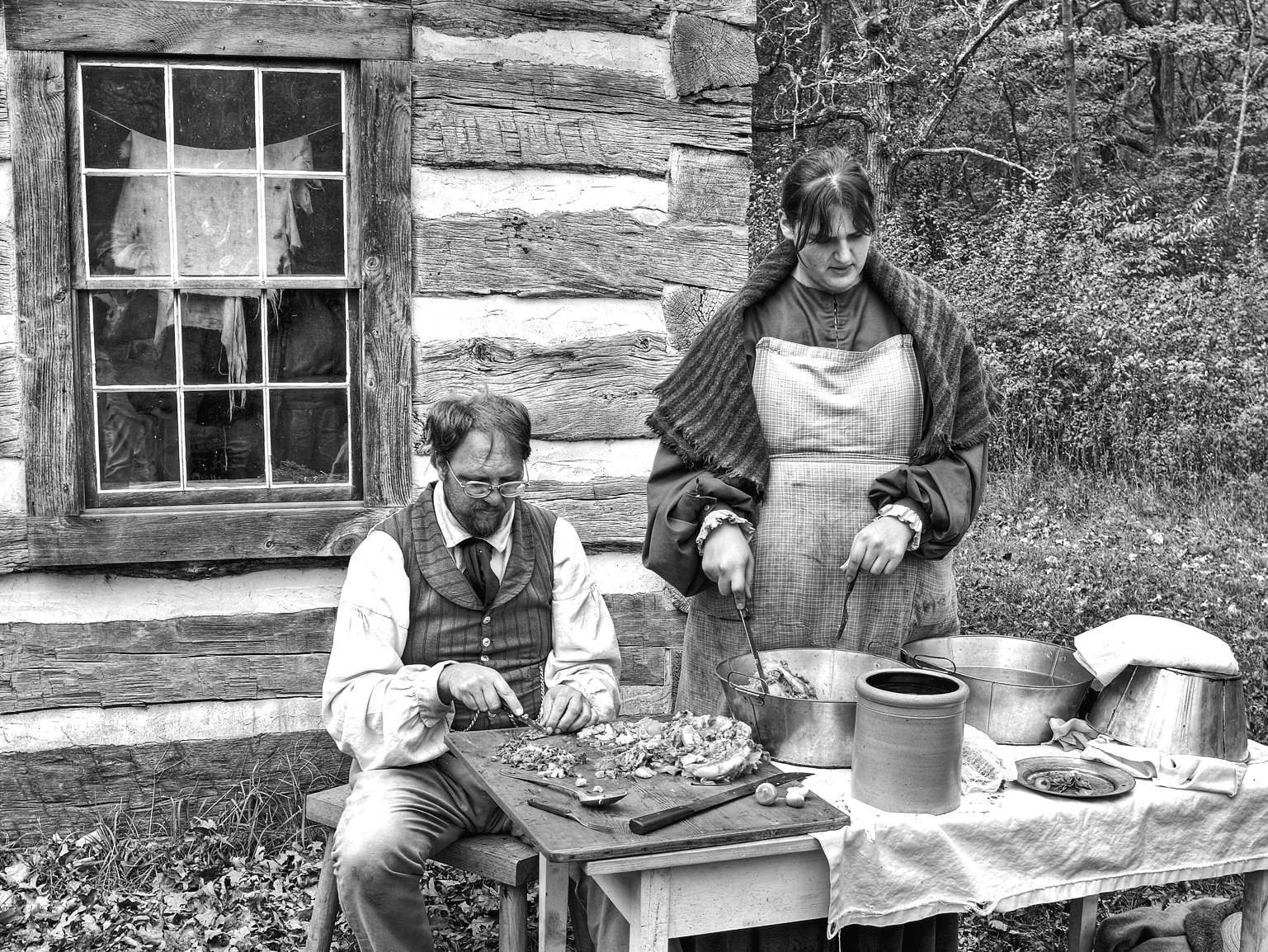 re-enactment of making head cheese