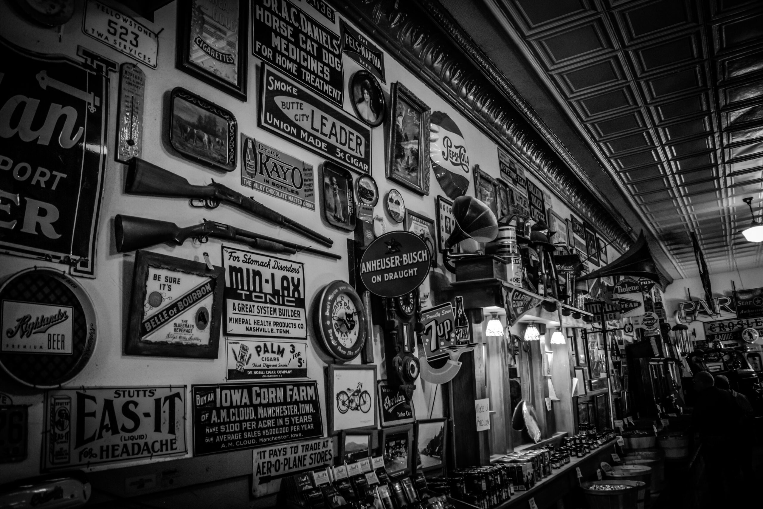 Antique store filled with signs.