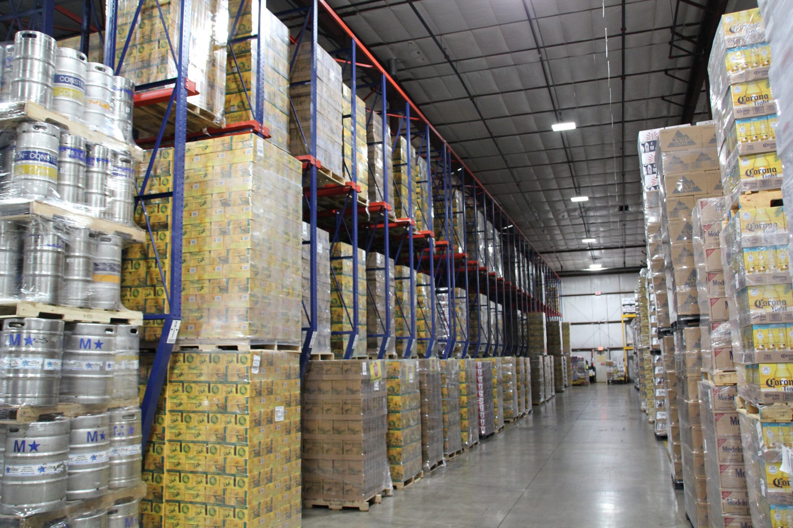 Pallets full of New Glarus beer at Frank Beer Distributors in Middleton, WI