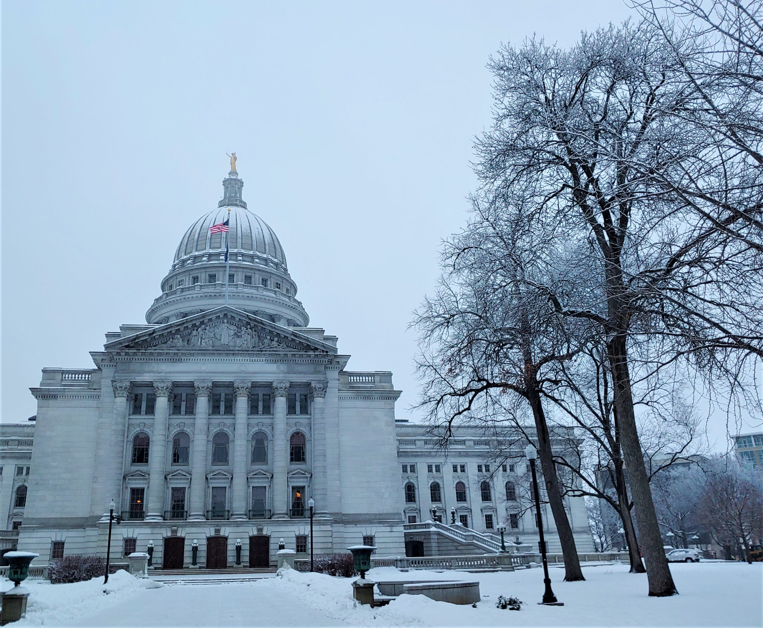 Wisconsin state Capitol building on a winter morning
