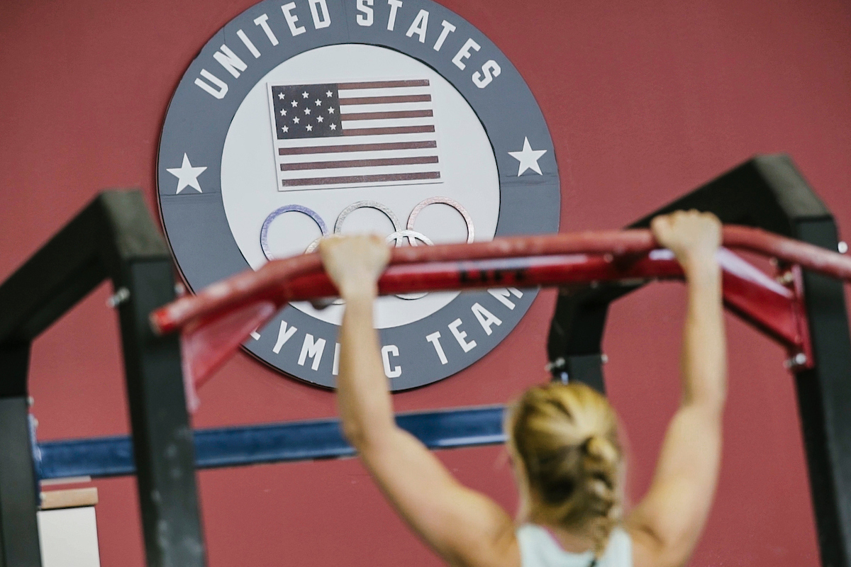 Wisconsin sailor Stephanie Roble does a pull up