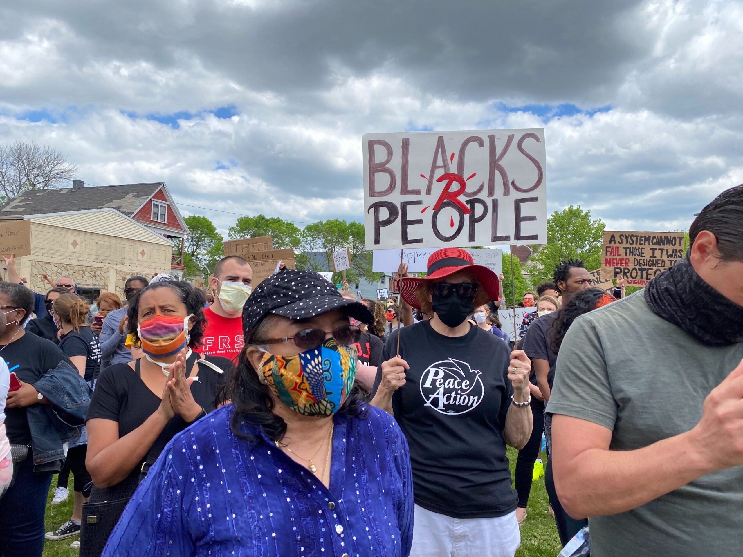 Demonstrators gather in Milwaukee Friday, May 29, 2020, to demand justice for George Floyd