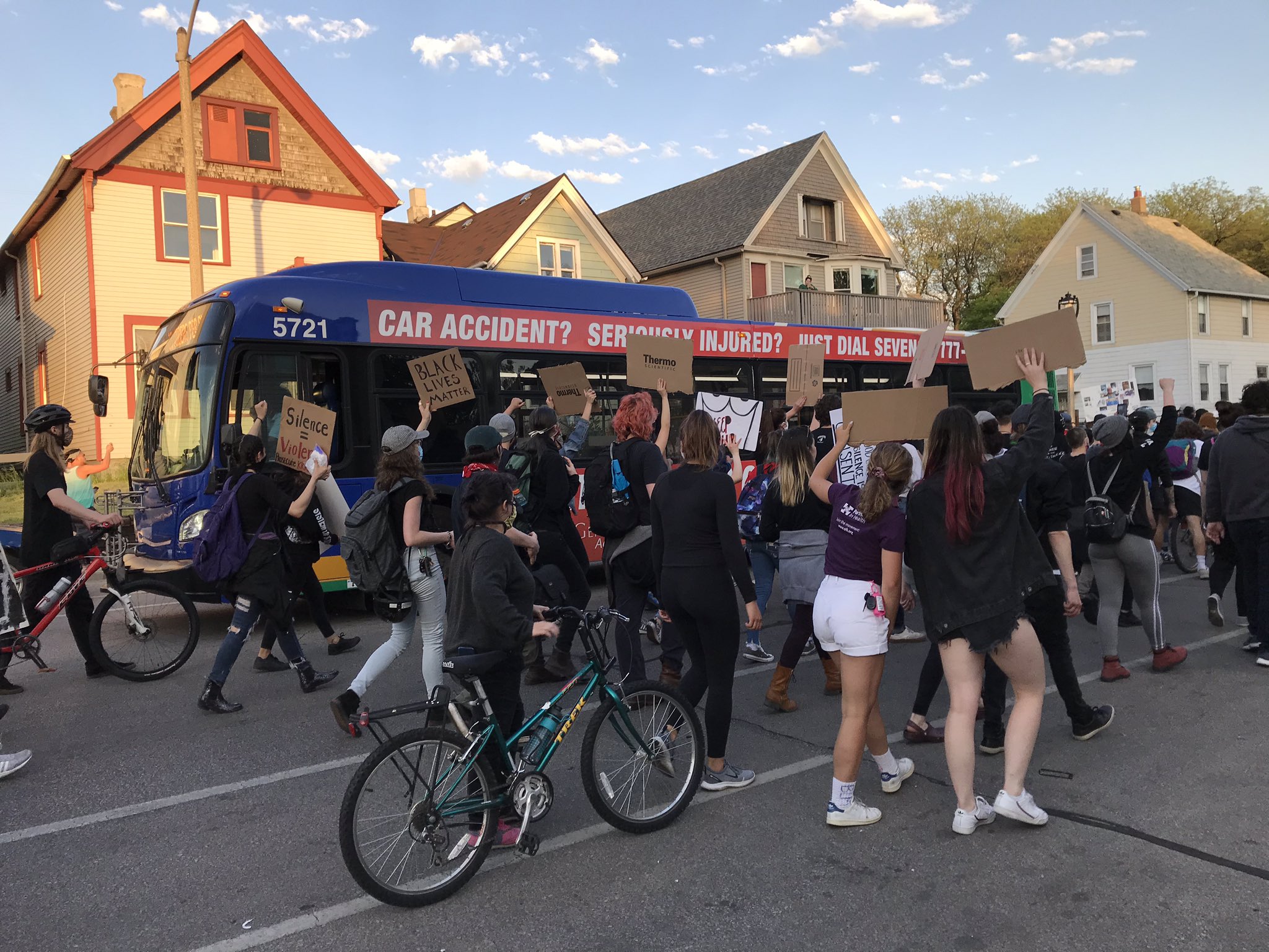 Protesters in Milwaukee march through the city on Monday evening, June 1, 2020.