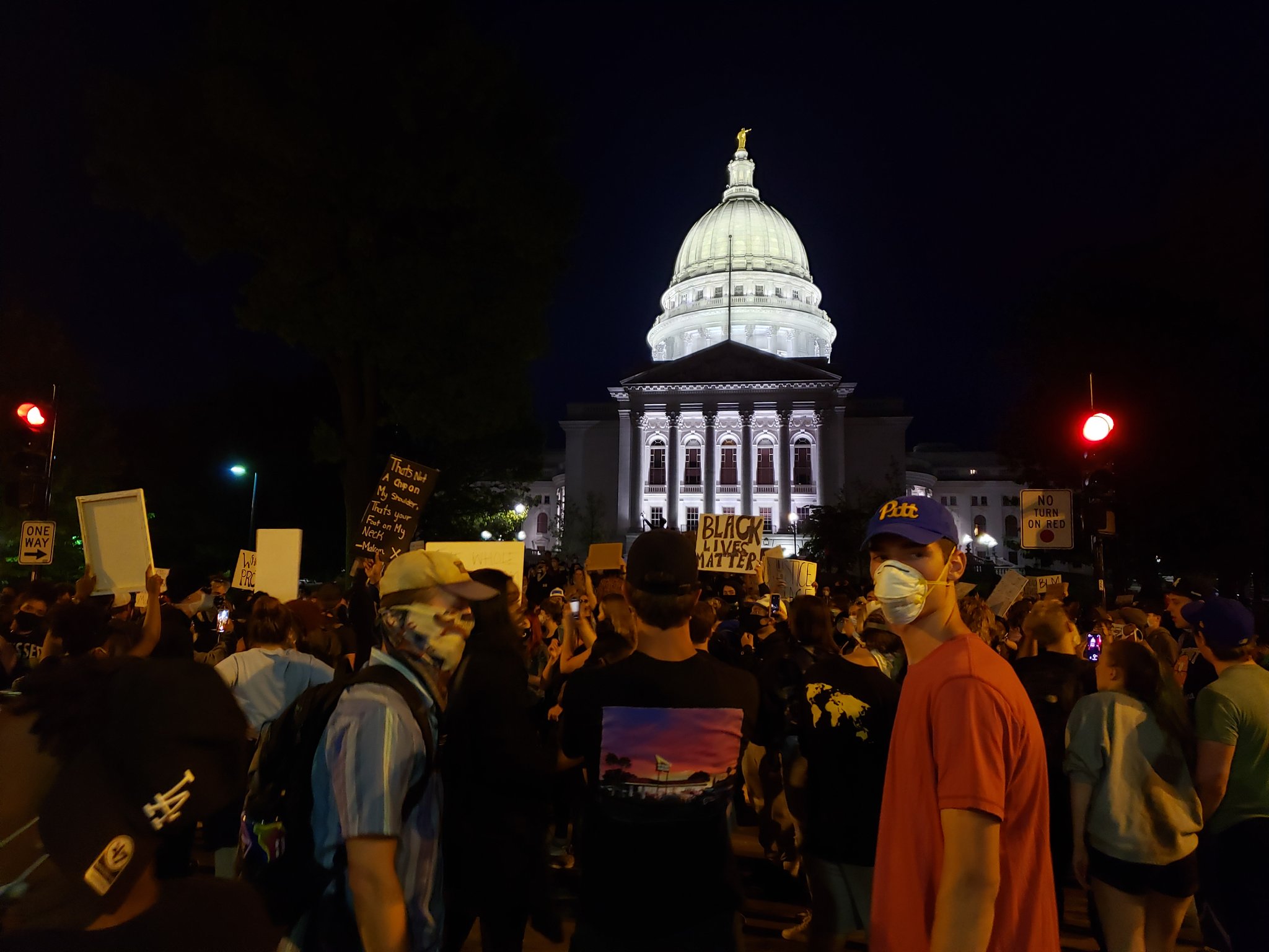 Protesters rally near the state Capitol on Monday night, June 1, 2020. Shawn Johnson/WPR