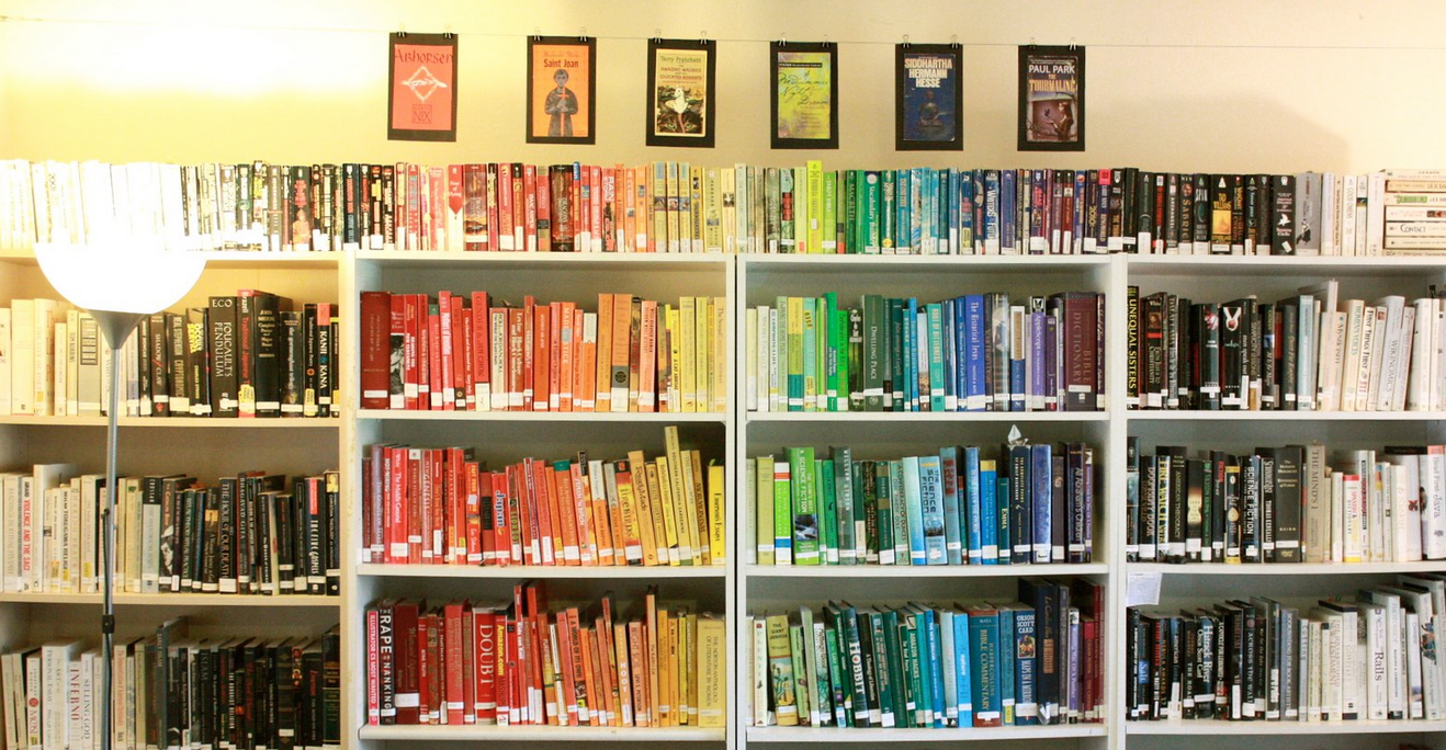 Books organized by color