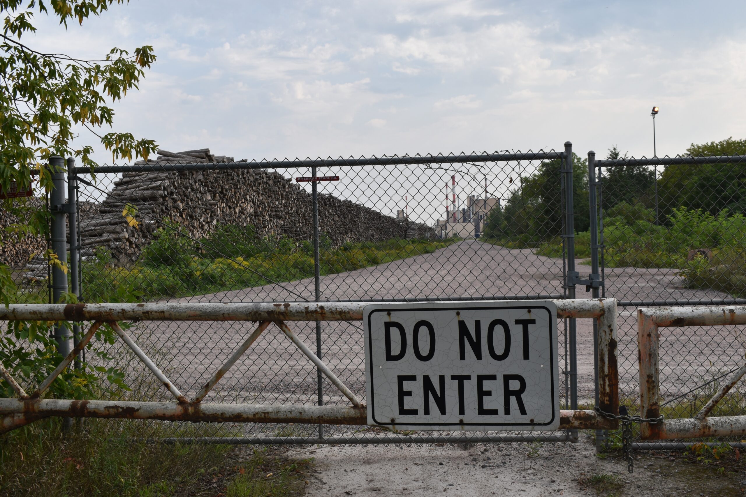 Lumber piles visible north of the Verso mill in Wisconsin Rapids