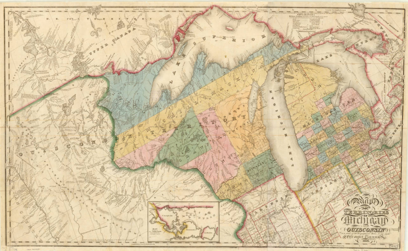 Michigan, Wisconsin and Minnesota, 1836, map