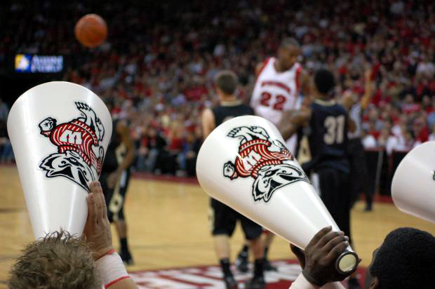 Fans cheer at Badgers Basketball Game