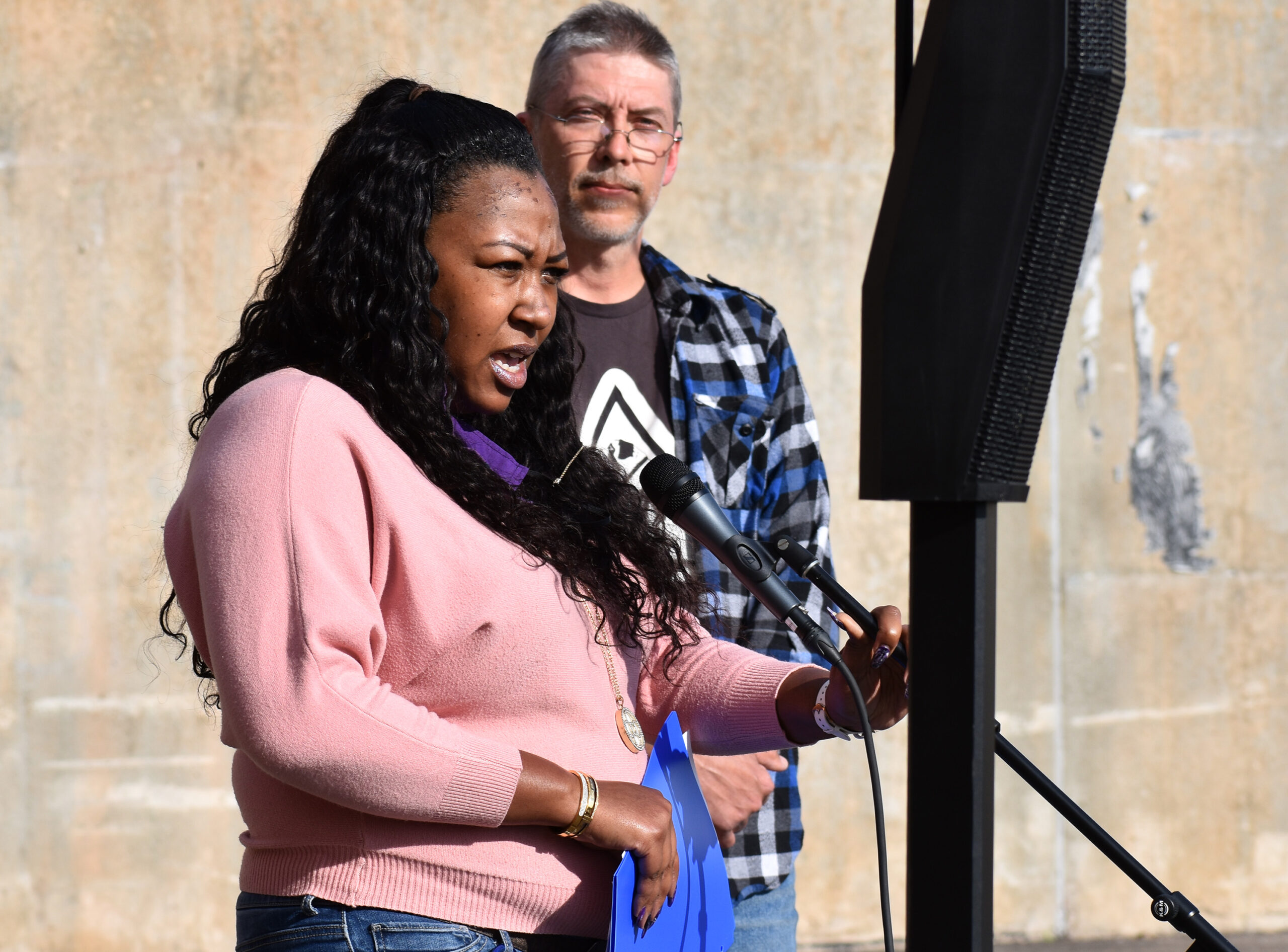 La'Tanya Campbell speaks during a town hall meeting on Marathon County's proposed "Community for All" resolution