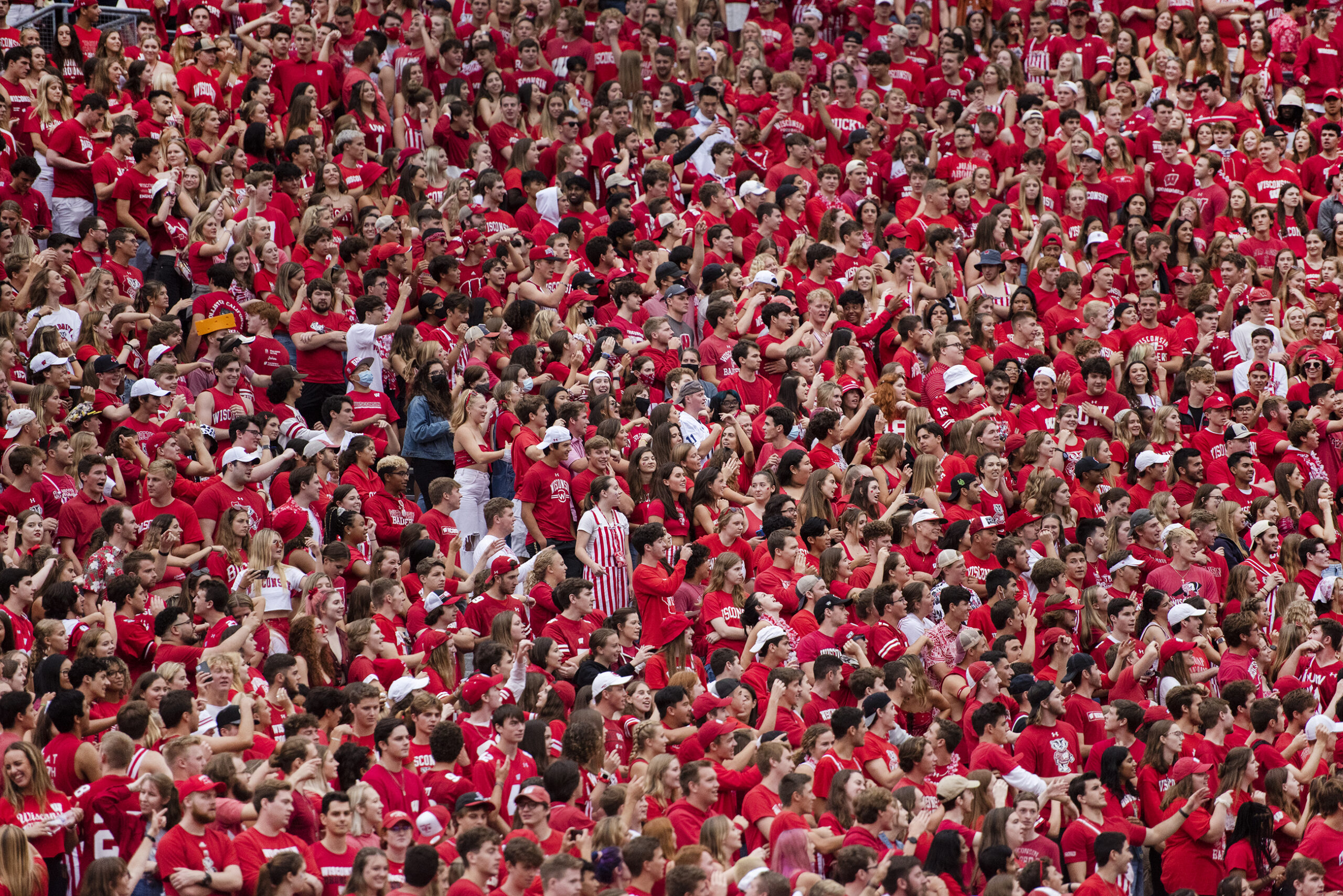 A sea of fans wear red in Camp Randall.