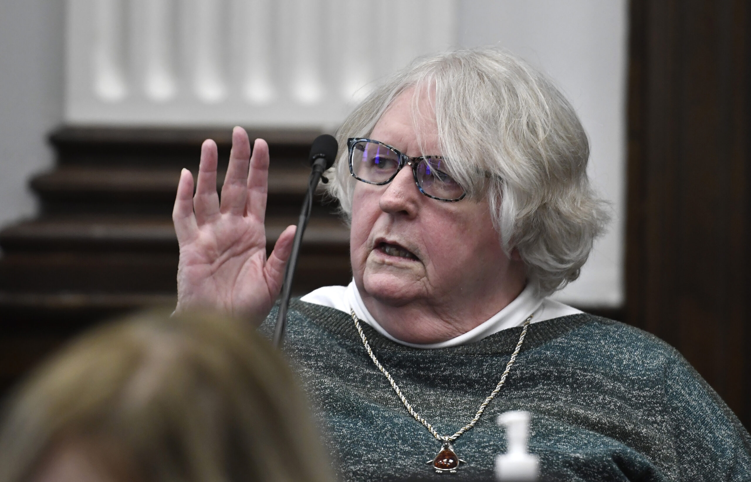 Susan Hughes, the late Anthony Huber's great aunt, is sworn in during Kyle Rittenhouse's trial