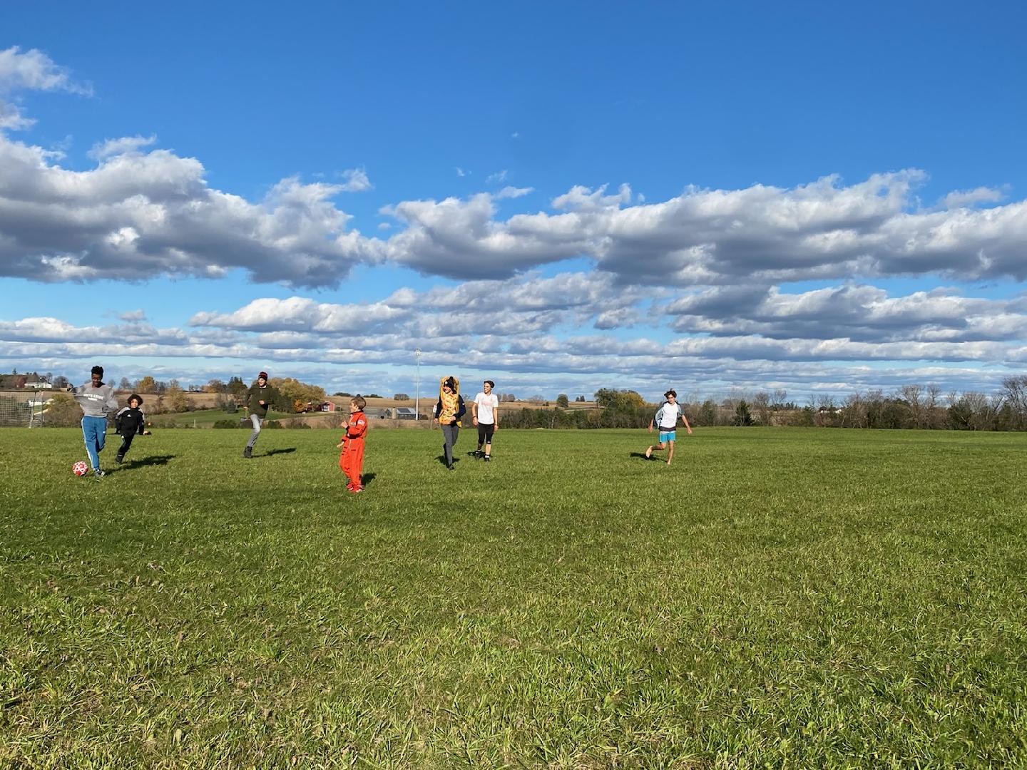 Pickup soccer game at PrairieWind Park. Courtesy of Sonya Newenhouse.