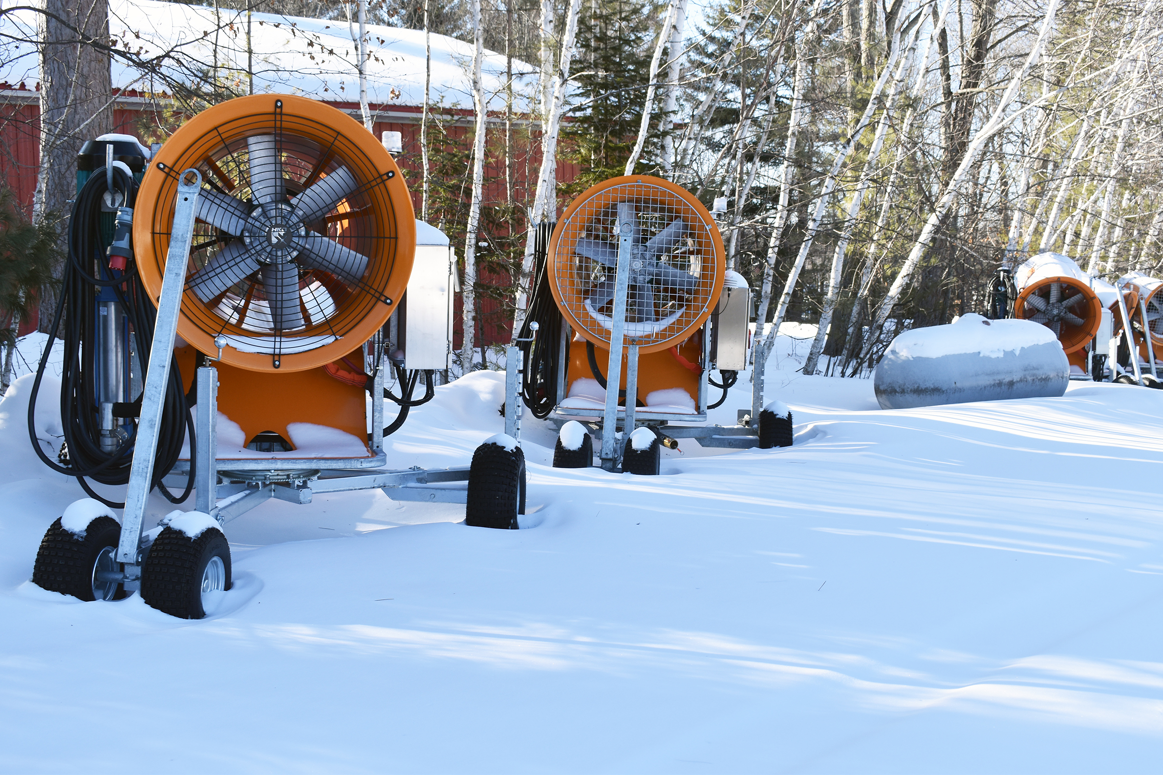Snow machines used to make snow on Birkie loops