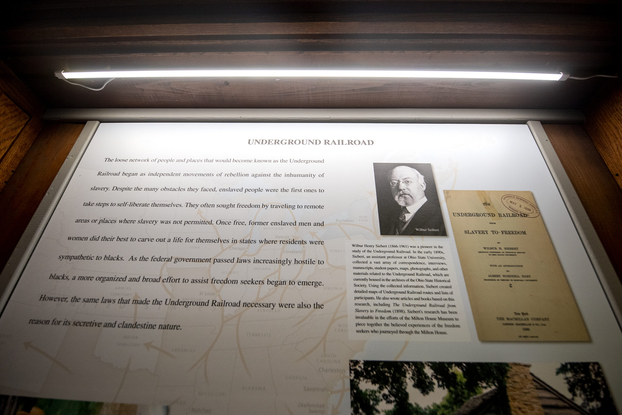 A panel with text and images explaining the history of the Underground Railroad.