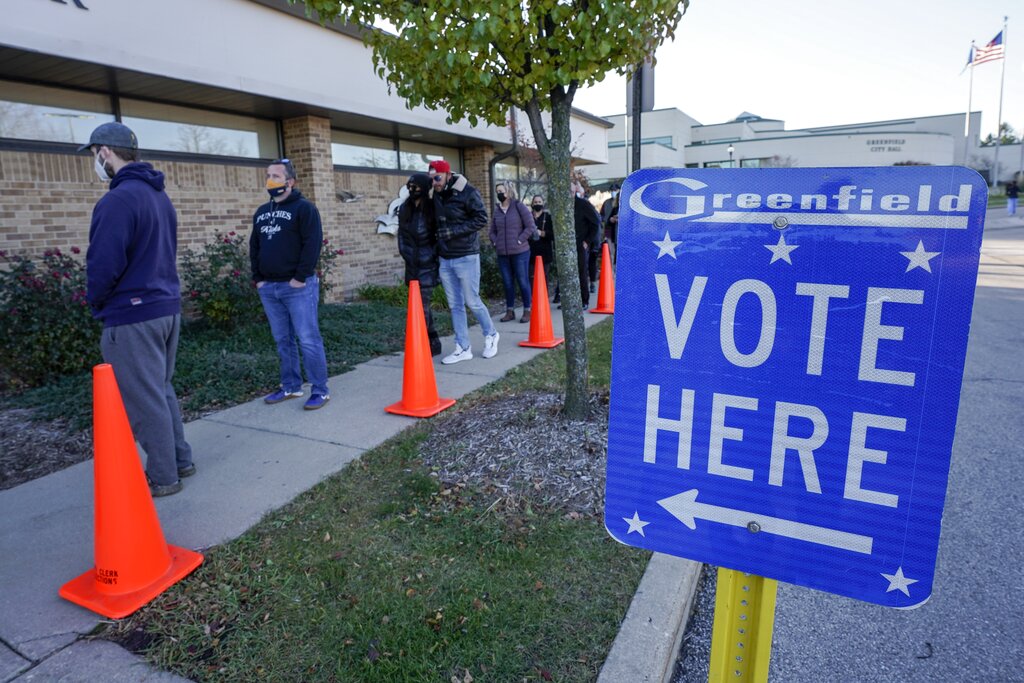 People wait in line to vote