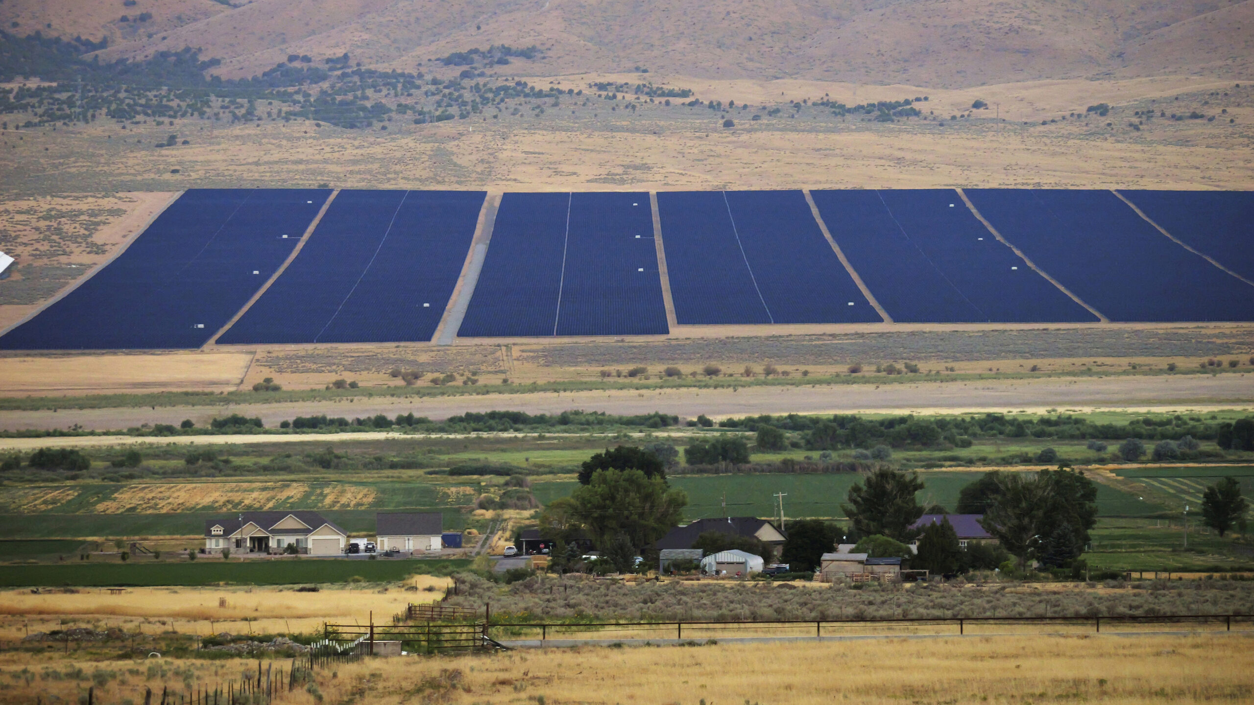 Solar panels next to homes