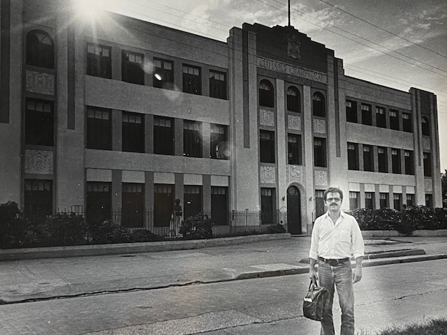 Ricardo Gonzalez in front of Colegio Champagnat