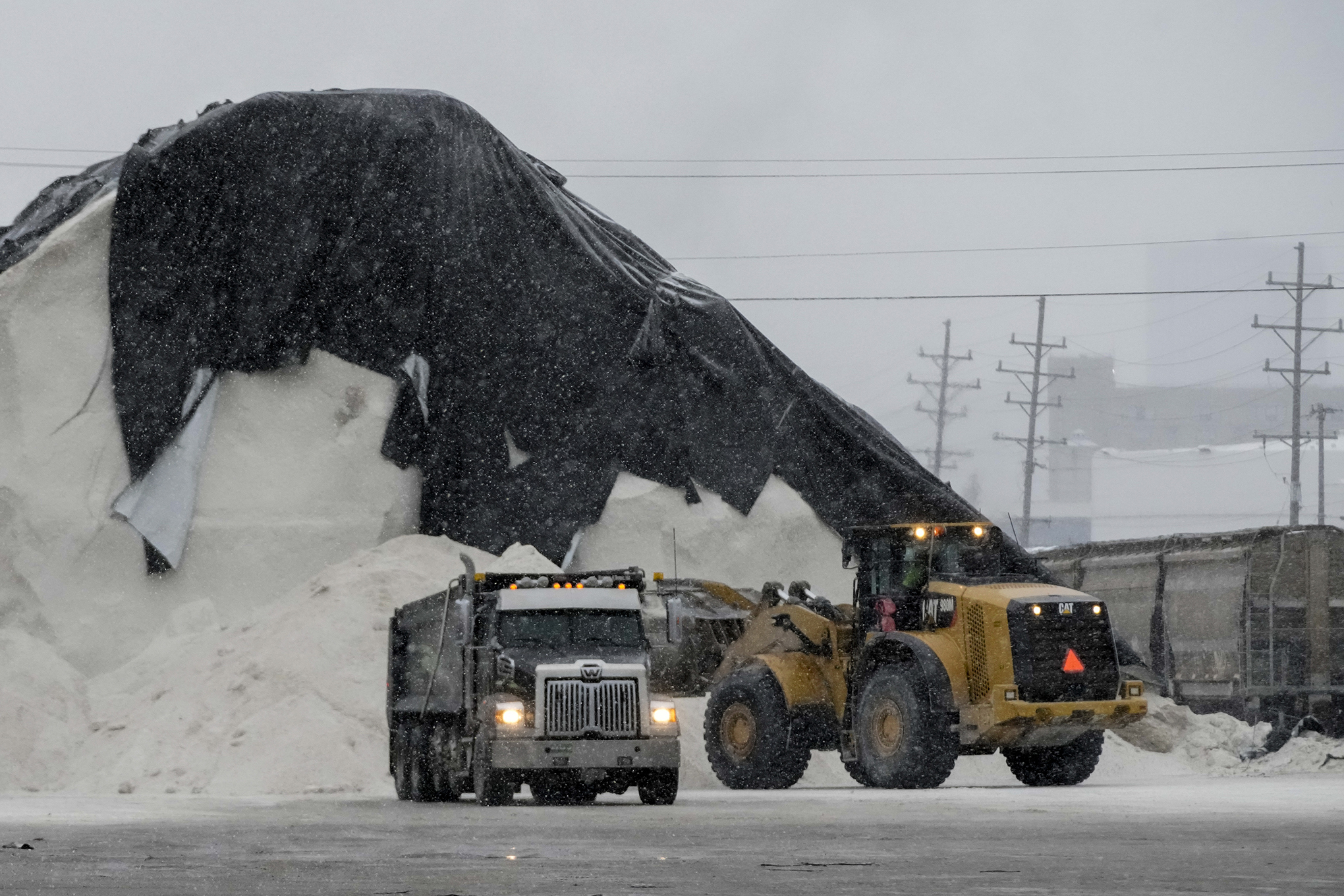 A truck is filled with road salt