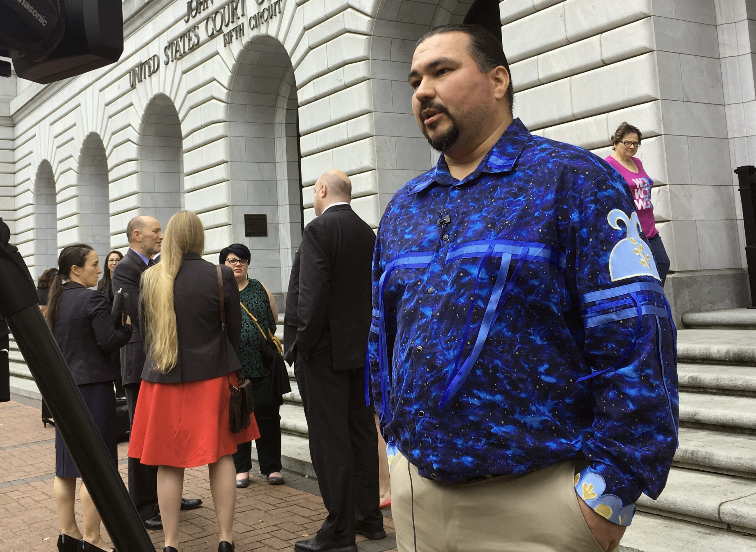 Tehassi Hill, tribal chairman of the Oneida Nation, outside a federal appeals court in New Orleans.