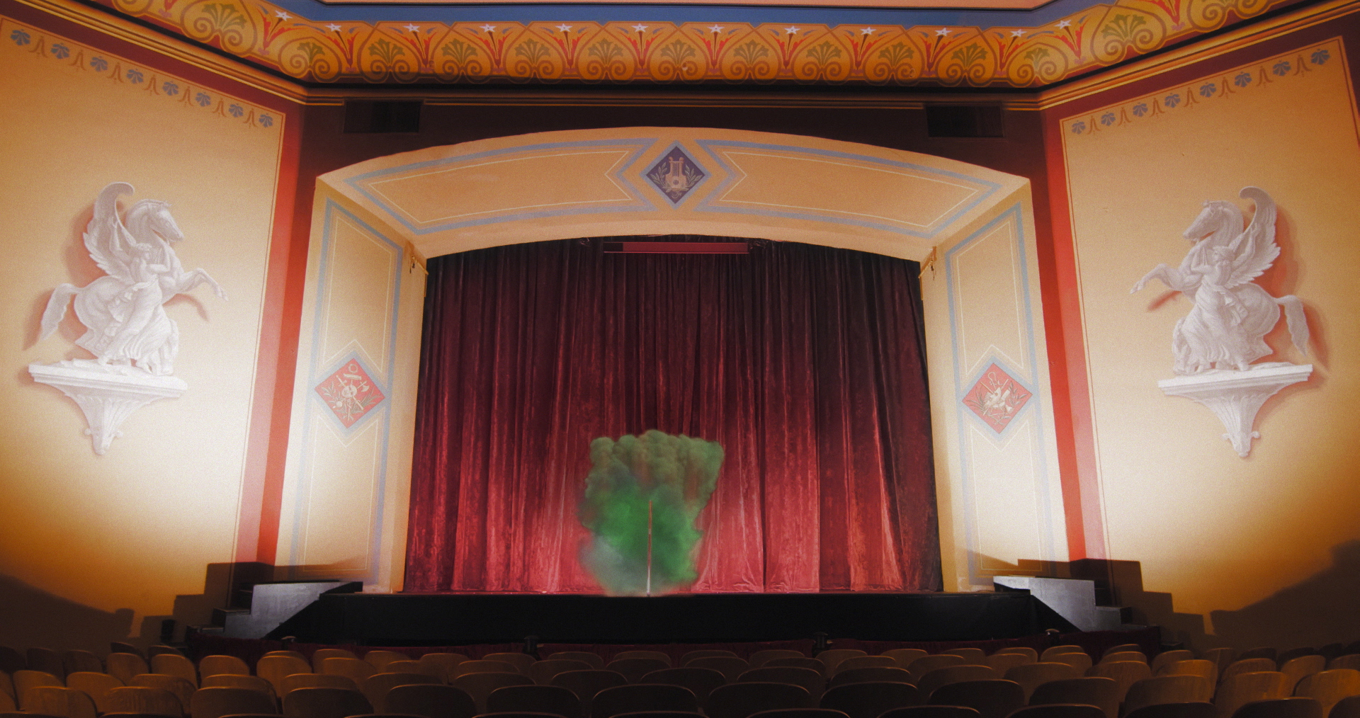 stage featuring the green smoke from 'The Wizard of Oz'