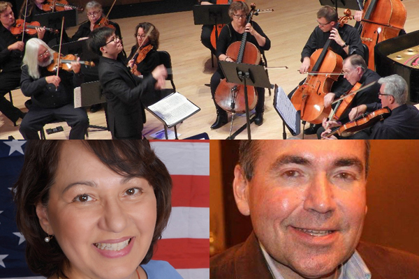 The Lake Superior Chamber Orchestra above, and lower left, Donna Bergstrom and right, Tadd Johnson.