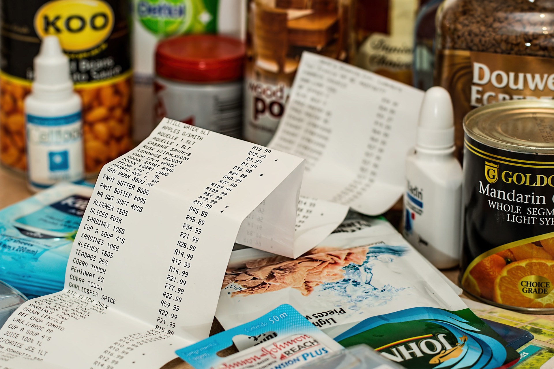 grocery receipt and groceries