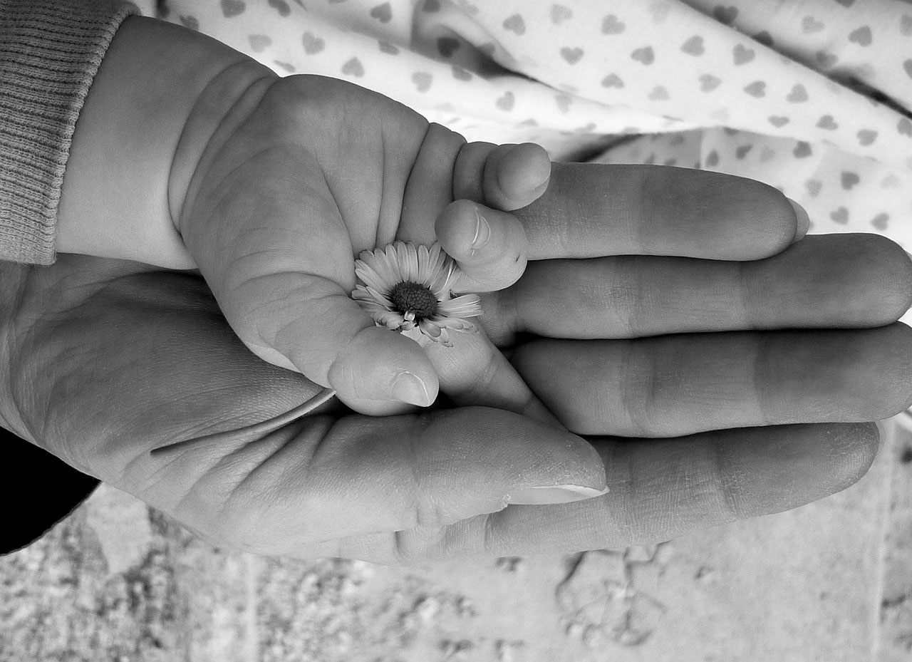 Hand of woman holding a baby's hand