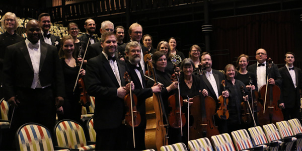 The Eau Claire Chamber Orchestra in the JAMF Theater of the Pablo Center at the Confluence in Eau Claire during the 2019-2021 season.