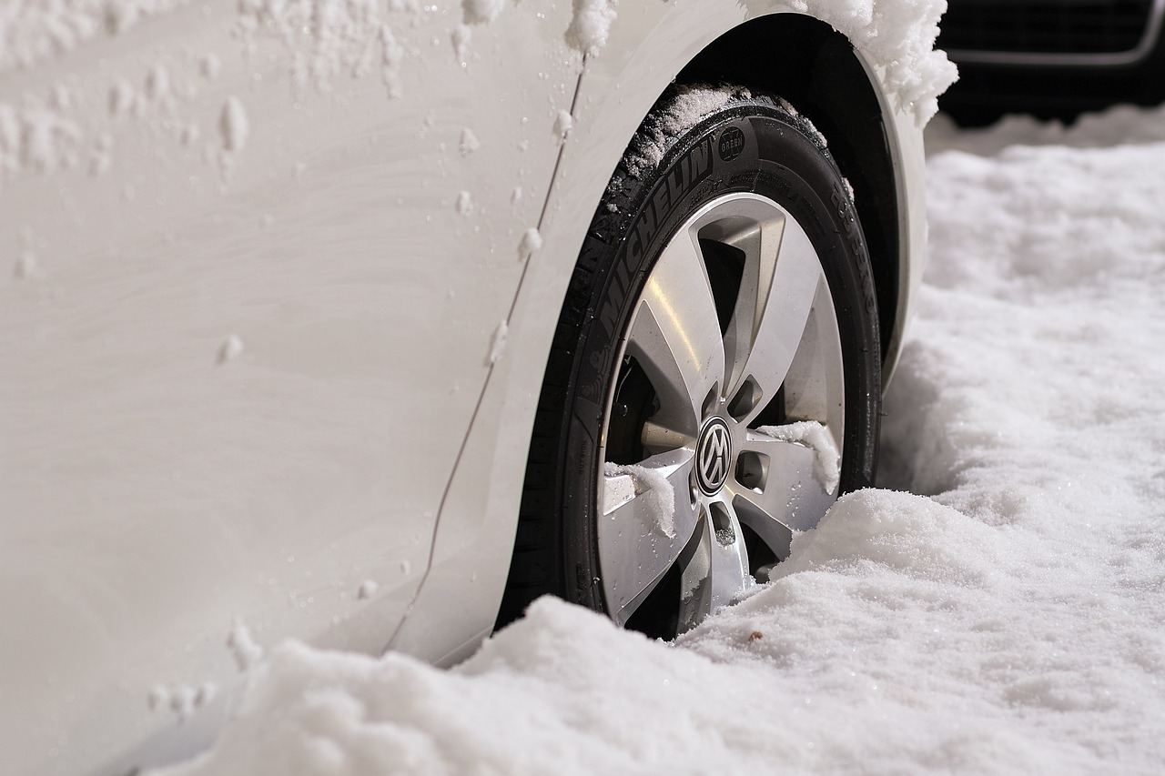 Tire of car in snow