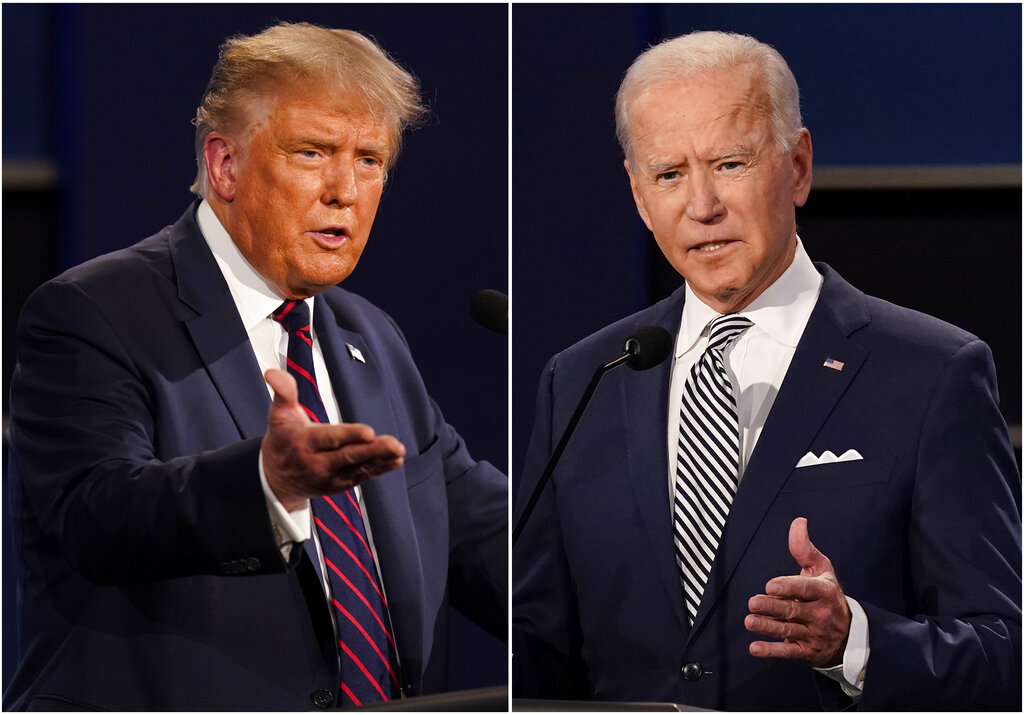This combination of Sept. 29, 2020, file photos shows former President Donald Trump, left, and President Joe Biden during the first presidential debate at Case Western University and Cleveland Clinic, in Cleveland, Ohio.