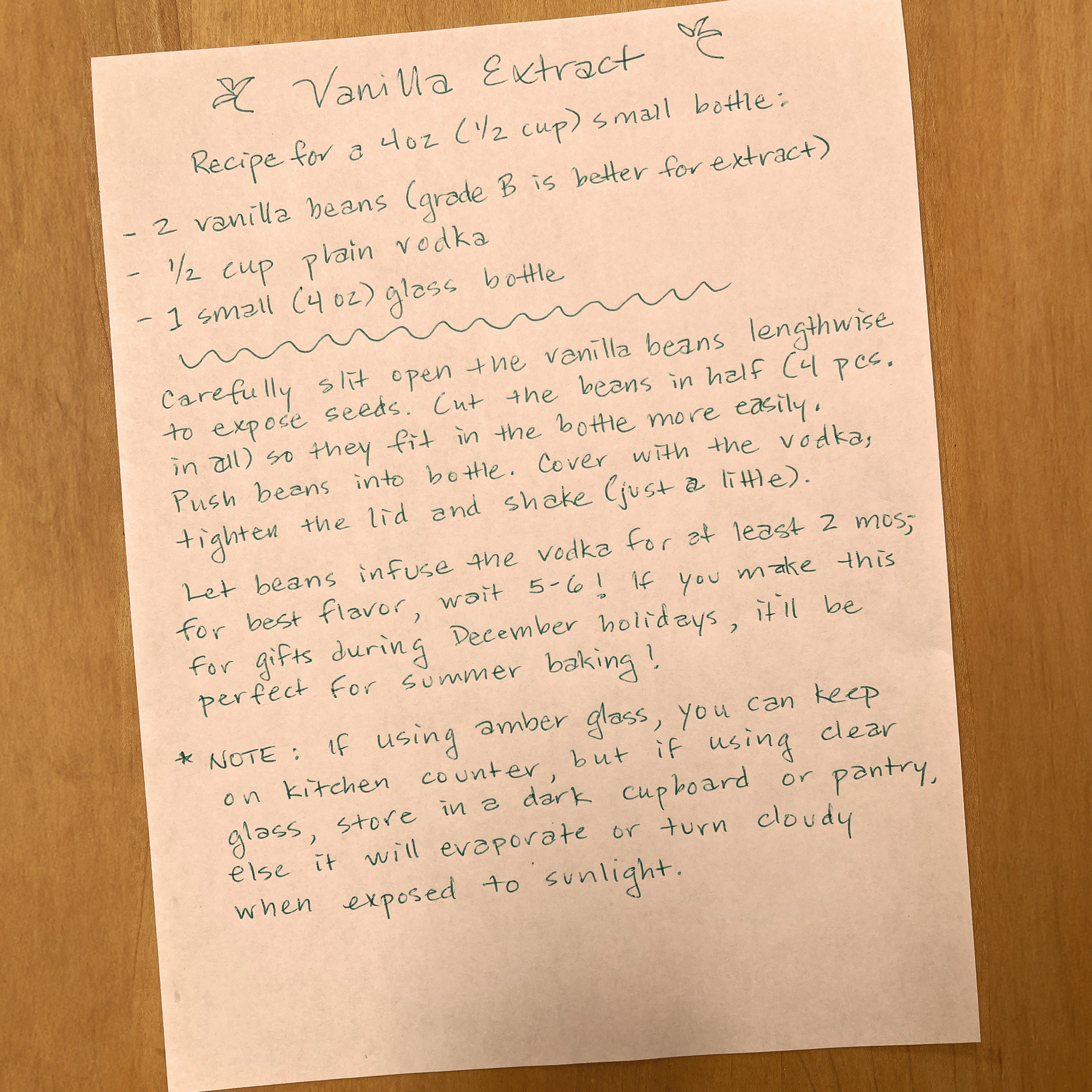 A recipe for vanilla extract. The full text can be found at the bottom of this article.