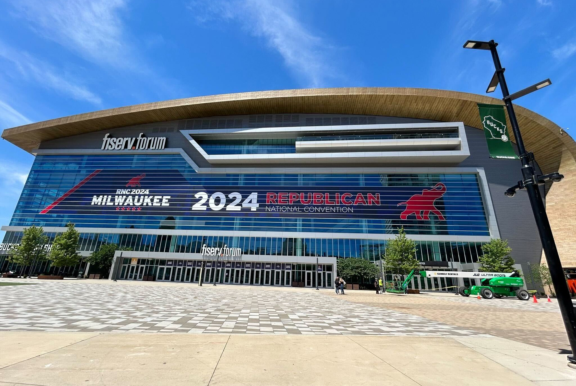 Fiserv Forum with RNC signs.