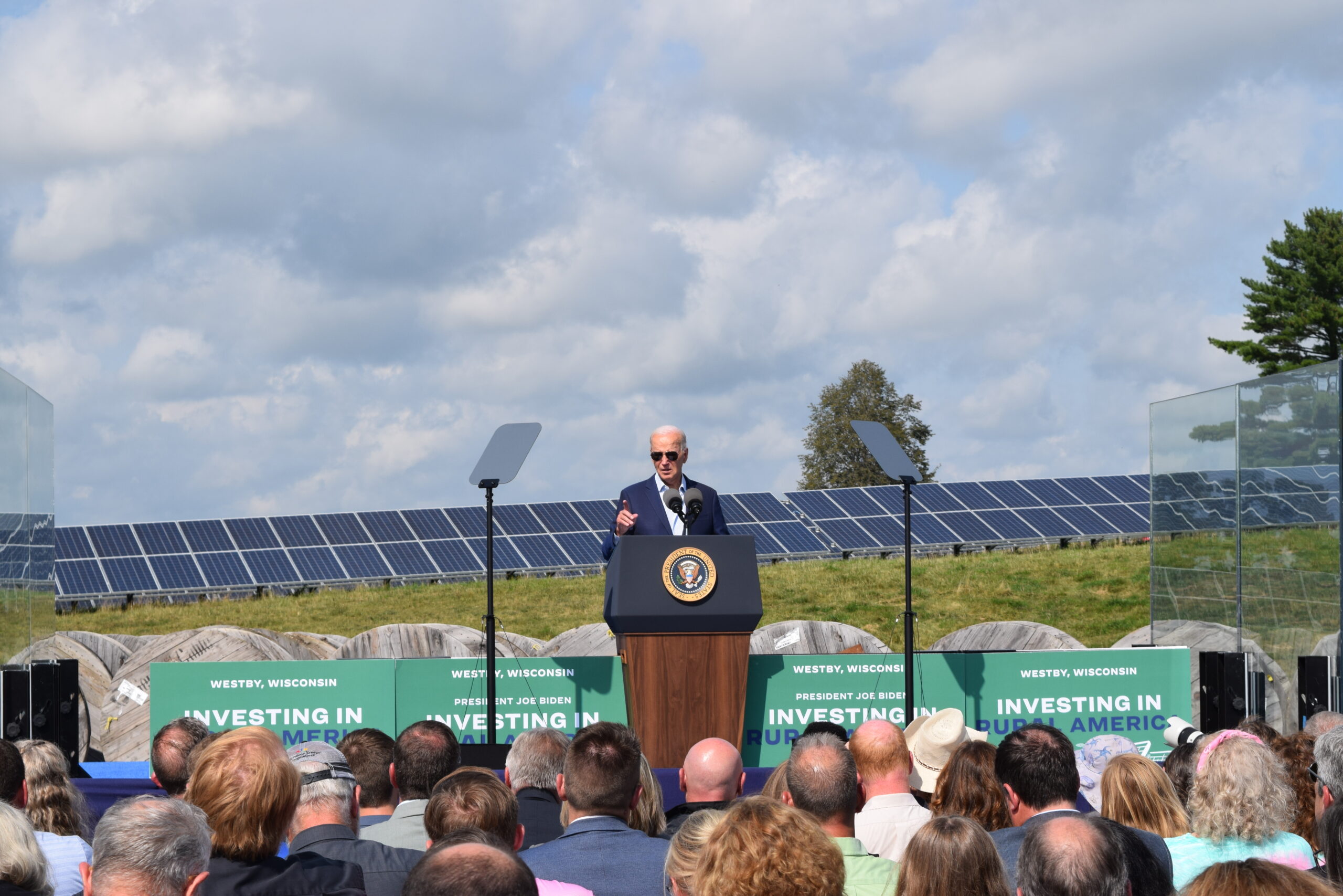 Biden promotes clean energy funds in visit to western Wisconsin