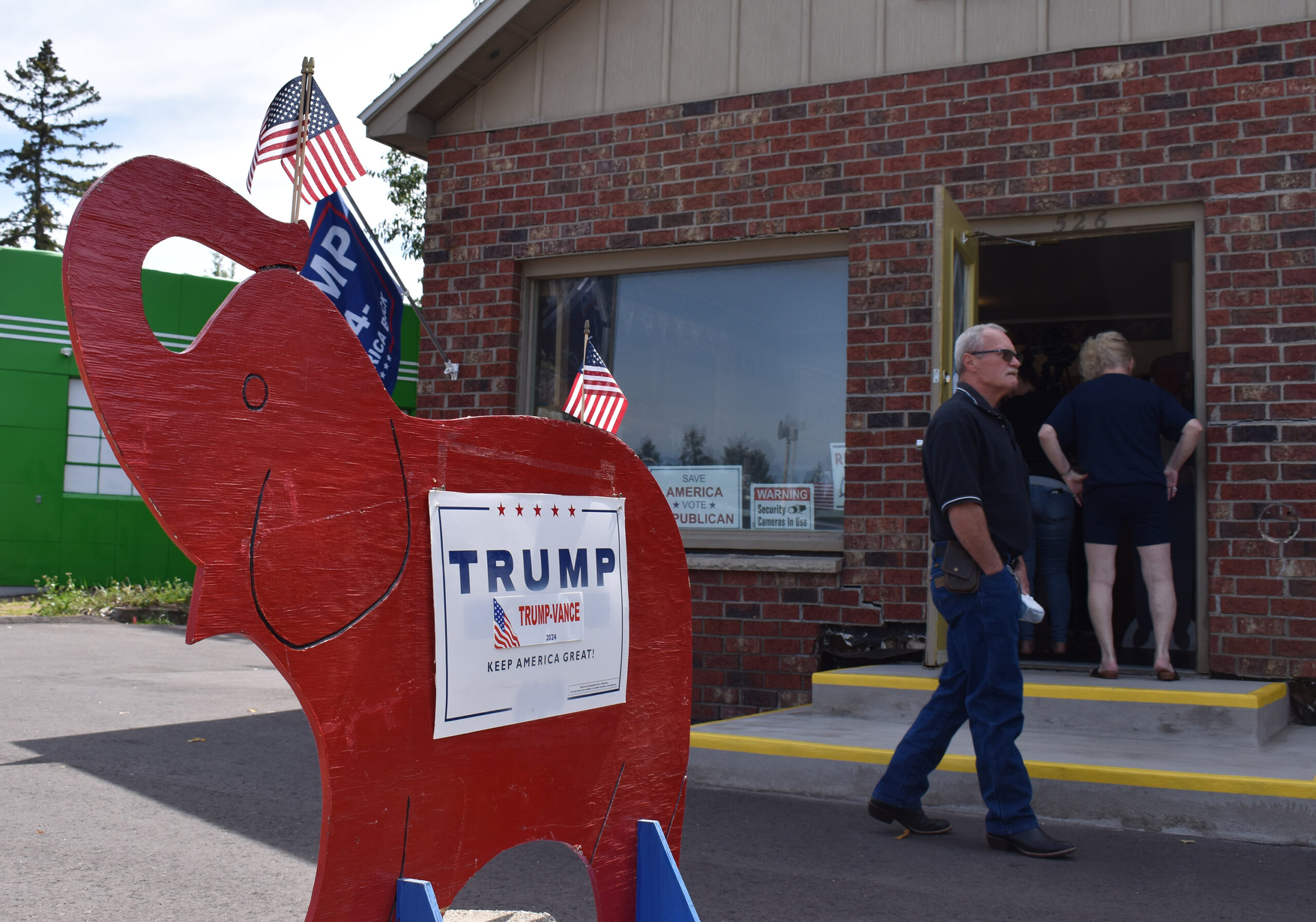 A sign outside the Oneida County Republican Party headquarters in Rhinelander promotes the Trump-Vance ticket.