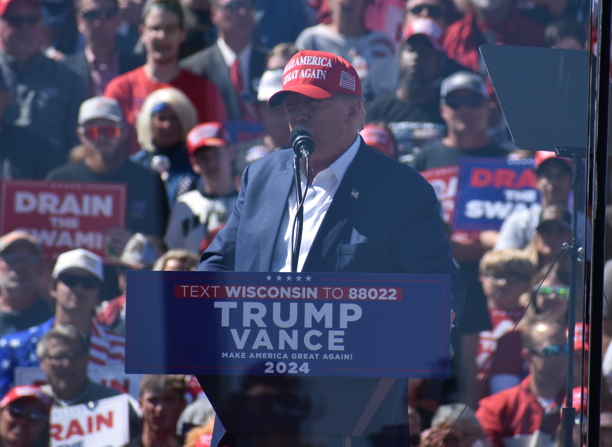 Republican presidential candidate Donald Trump speaks at a campaign rally in Mosinee, Saturday, Sept. 7, 2024.