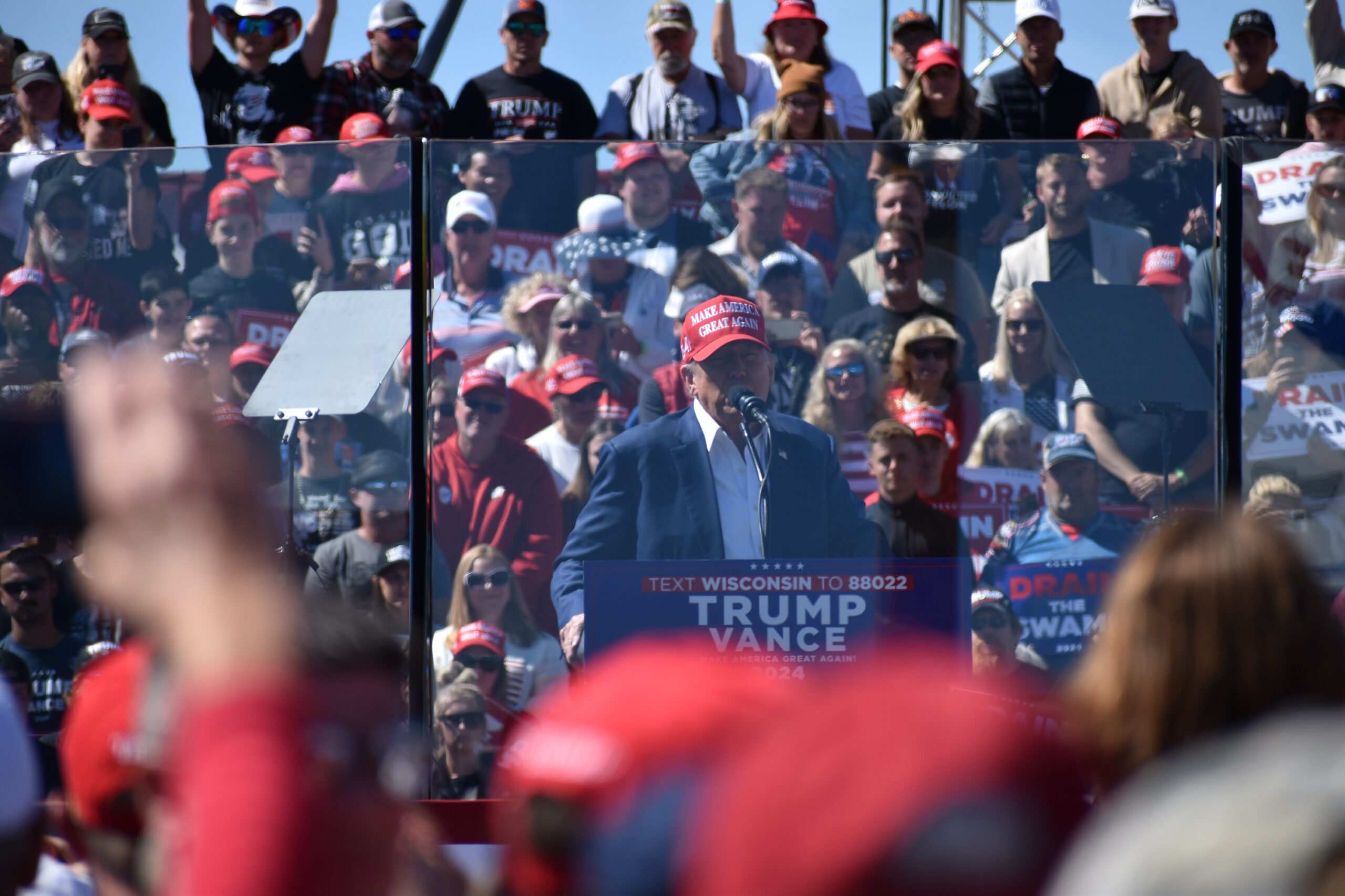 Republican presidential candidate Donald Trump speaks at a campaign rally in Mosinee, Saturday, Sept. 7, 2024.