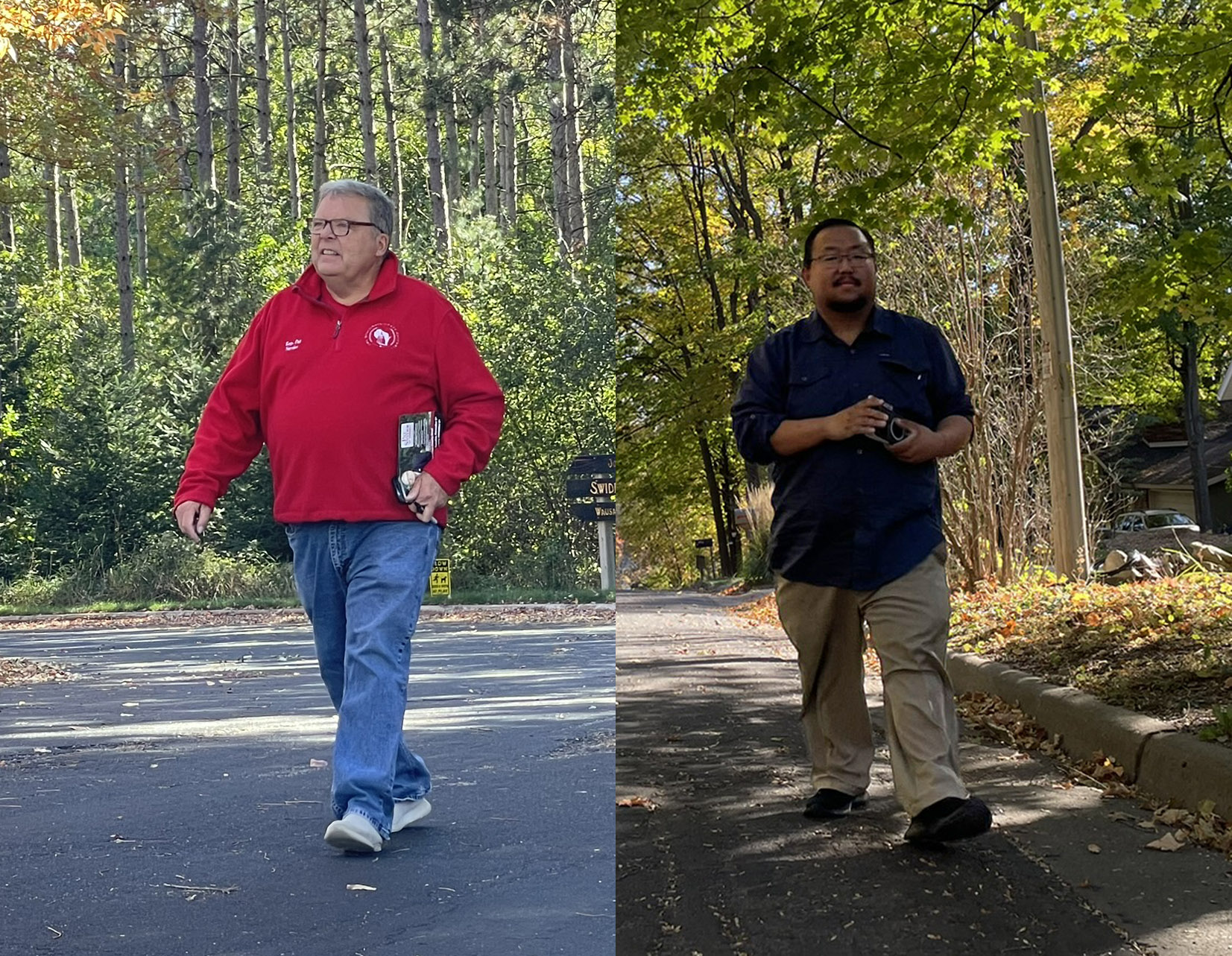 State Rep. Pat Snyder, left, and challenger Yee Leng Xiong go door-to-door to speak with voters in Wausau.