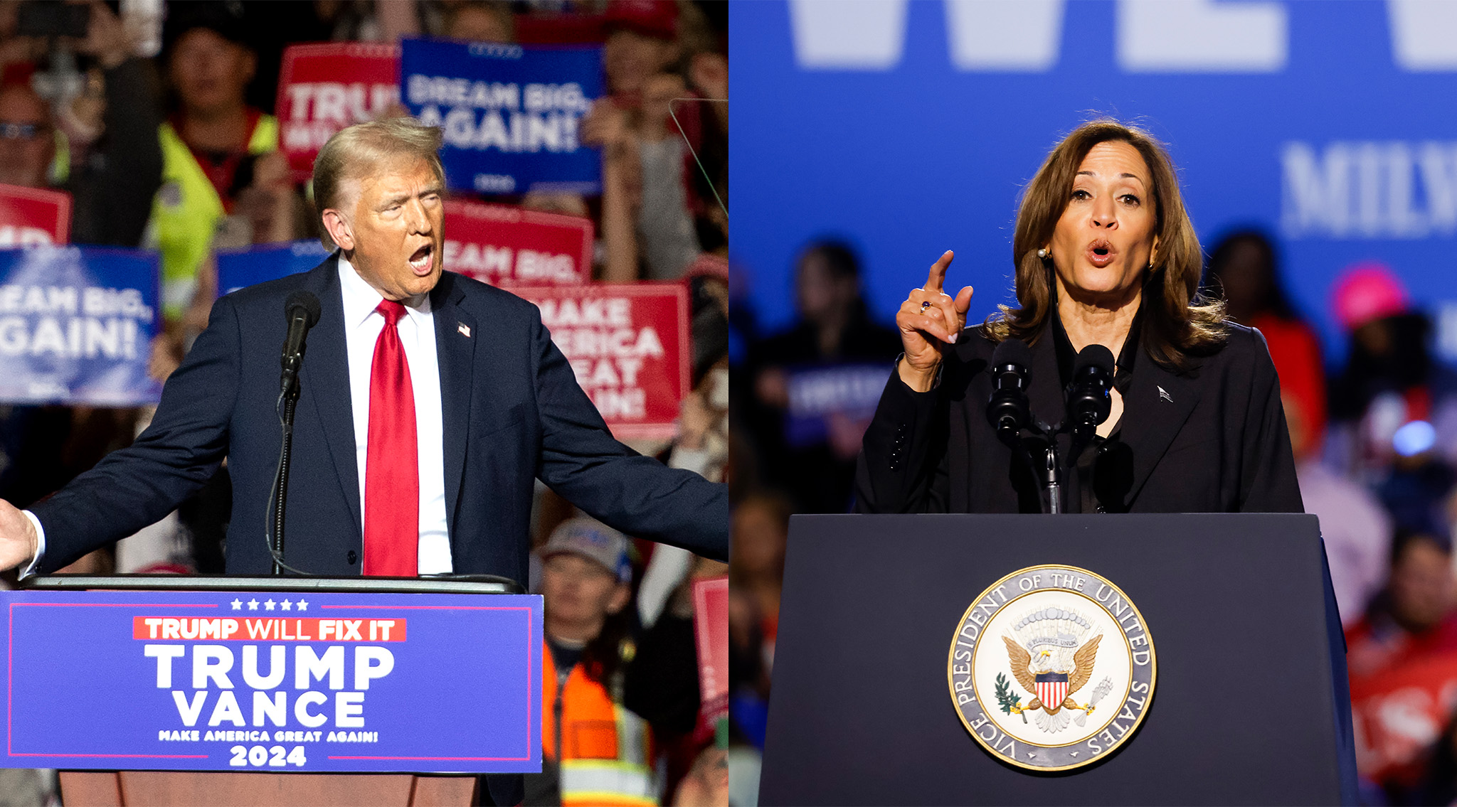 Trump, Harris cap frenetic Wisconsin campaigns with competing, massive Milwaukee rallies