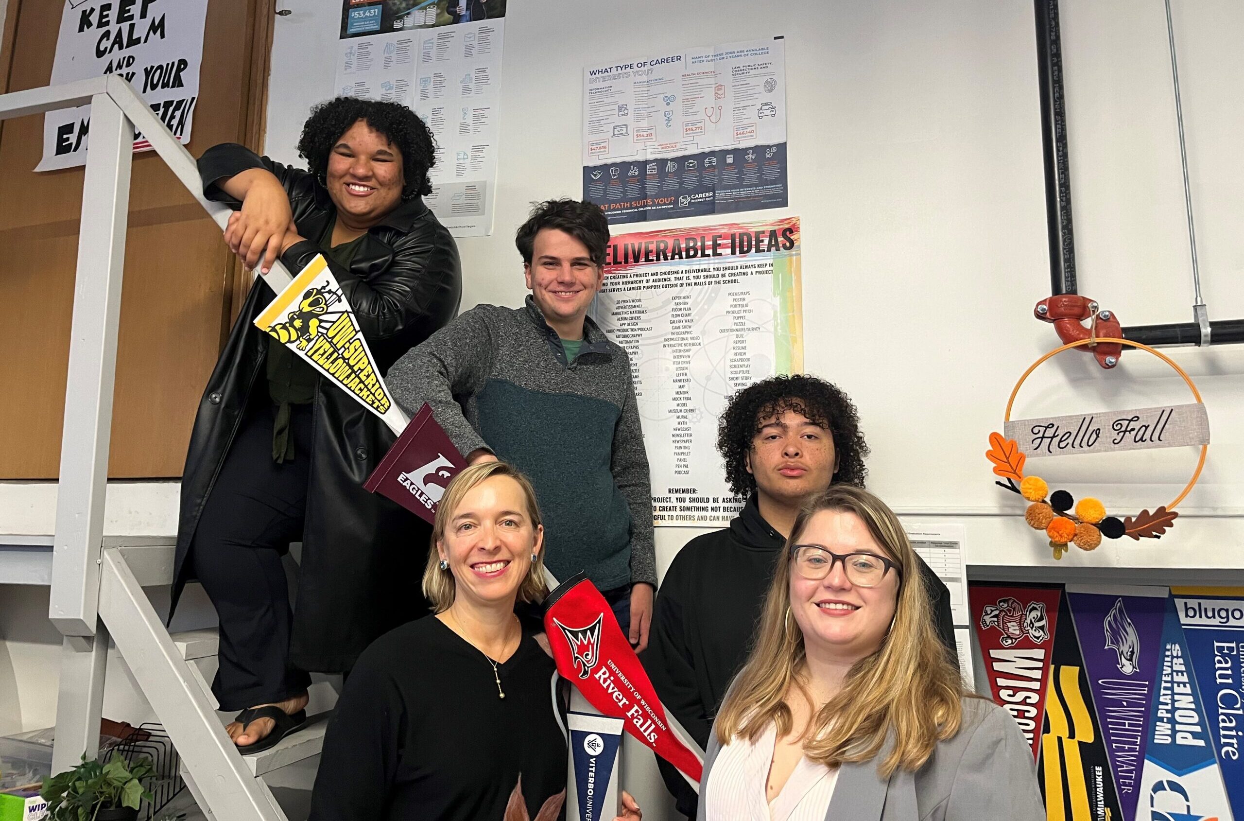 Left to right are Pathways students Abby Wallace, Julia Burns, Tate Goetsch, Cuvee Jewell and Julia Mach. Corrinne Hess/WPR