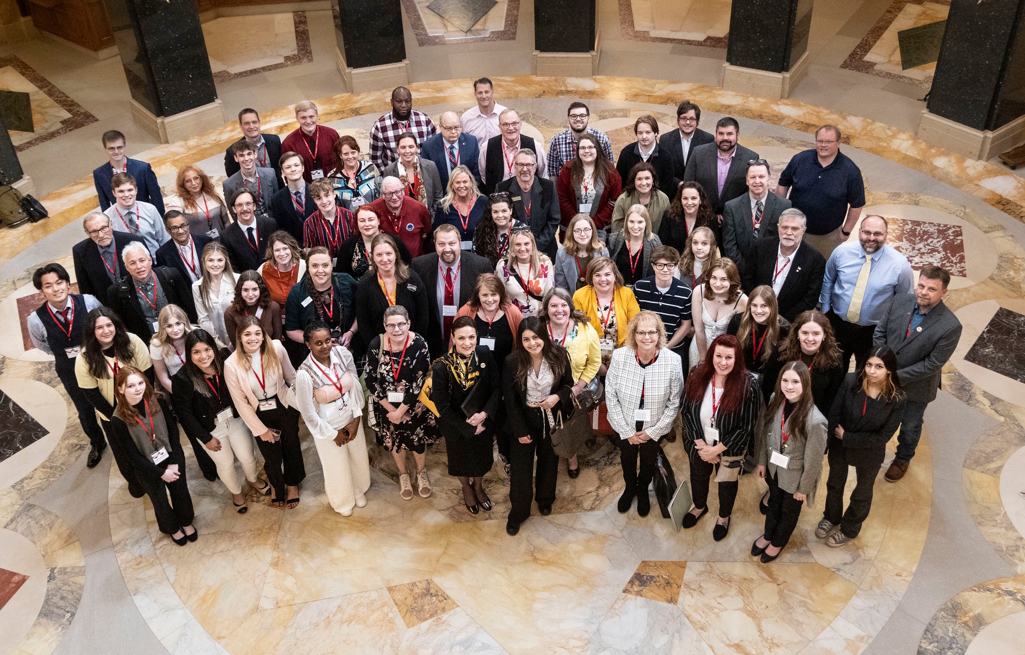 The Superior Days delegation gathers under the Capitol rotunda during its 2024 visit to Madison.